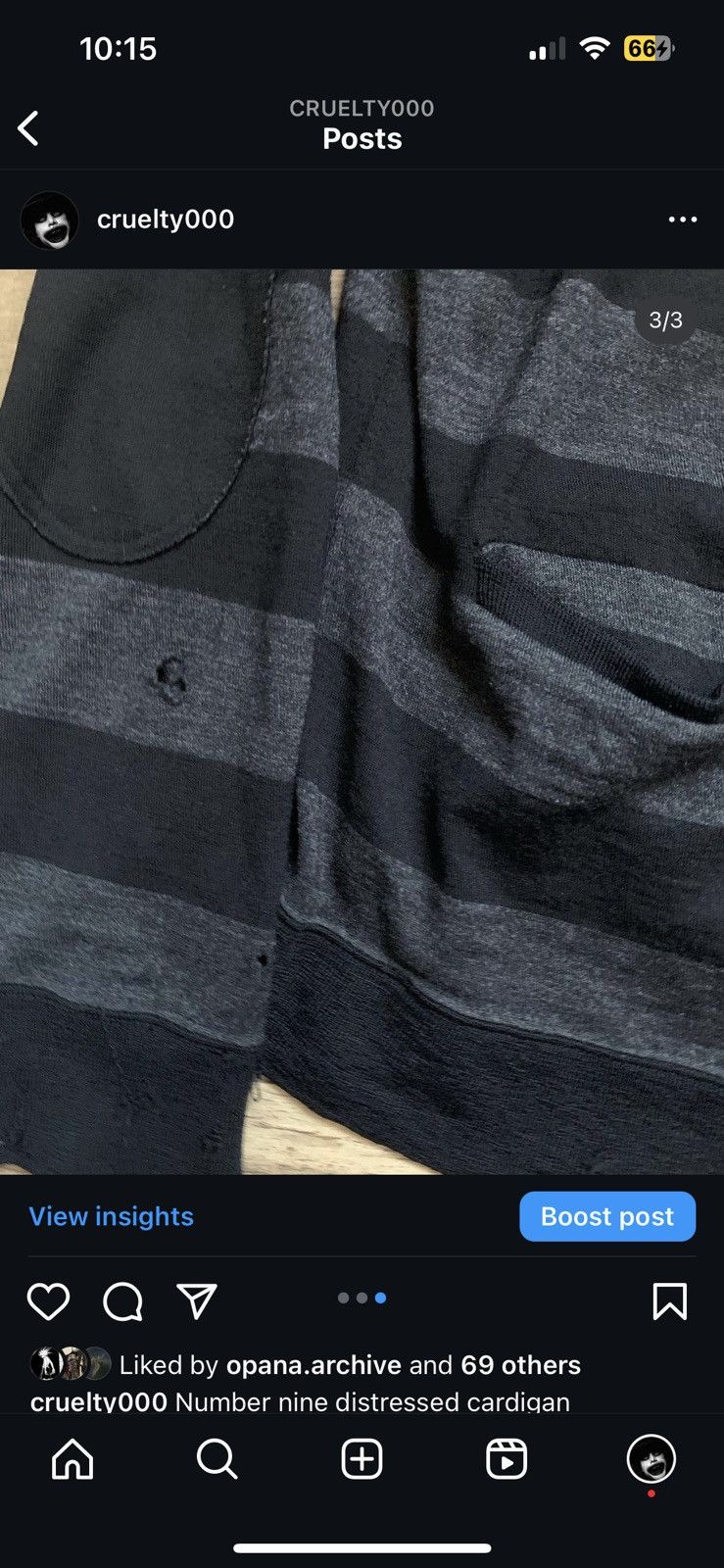 Number (N)ine Number nine distressed striped cardigan Size US S / EU 44-46 / 1 - 3 Thumbnail