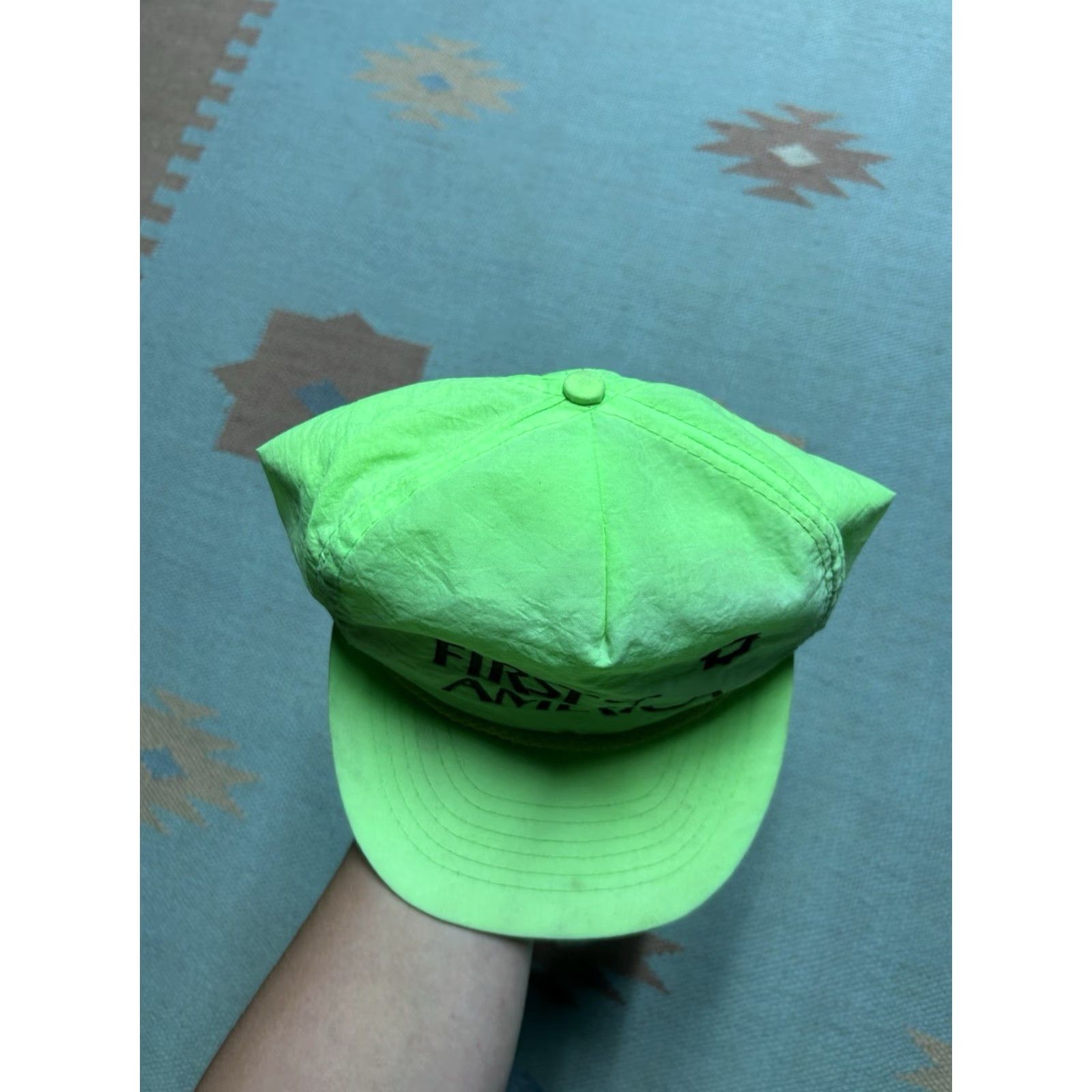 Vintage VINTAGE 90s Cap America SnapBack Hat Green Nylon Adjustable Mens Hi Vis Neon First of America Bank Cap America Shirt? Size ONE SIZE - 4 Thumbnail