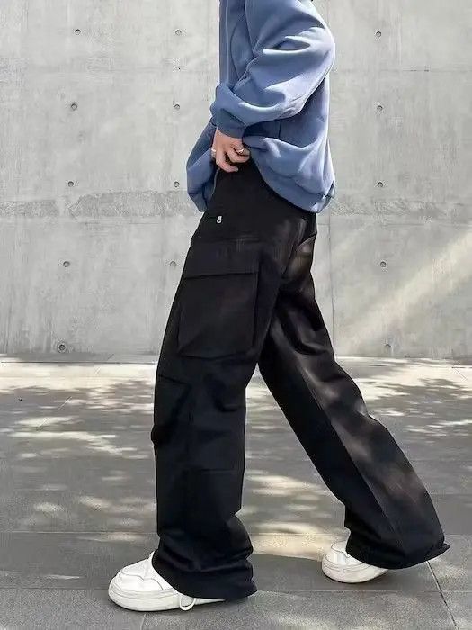 Japanese Brand × Vintage Cargo Baggy Flared Black Pants Size US 32 / EU 48 - 2 Thumbnail
