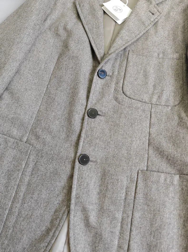 Hermes Hermes Gray 100% Wool Autumn/Winter Flannel Blazer Jacket Size 48R - 7 Thumbnail