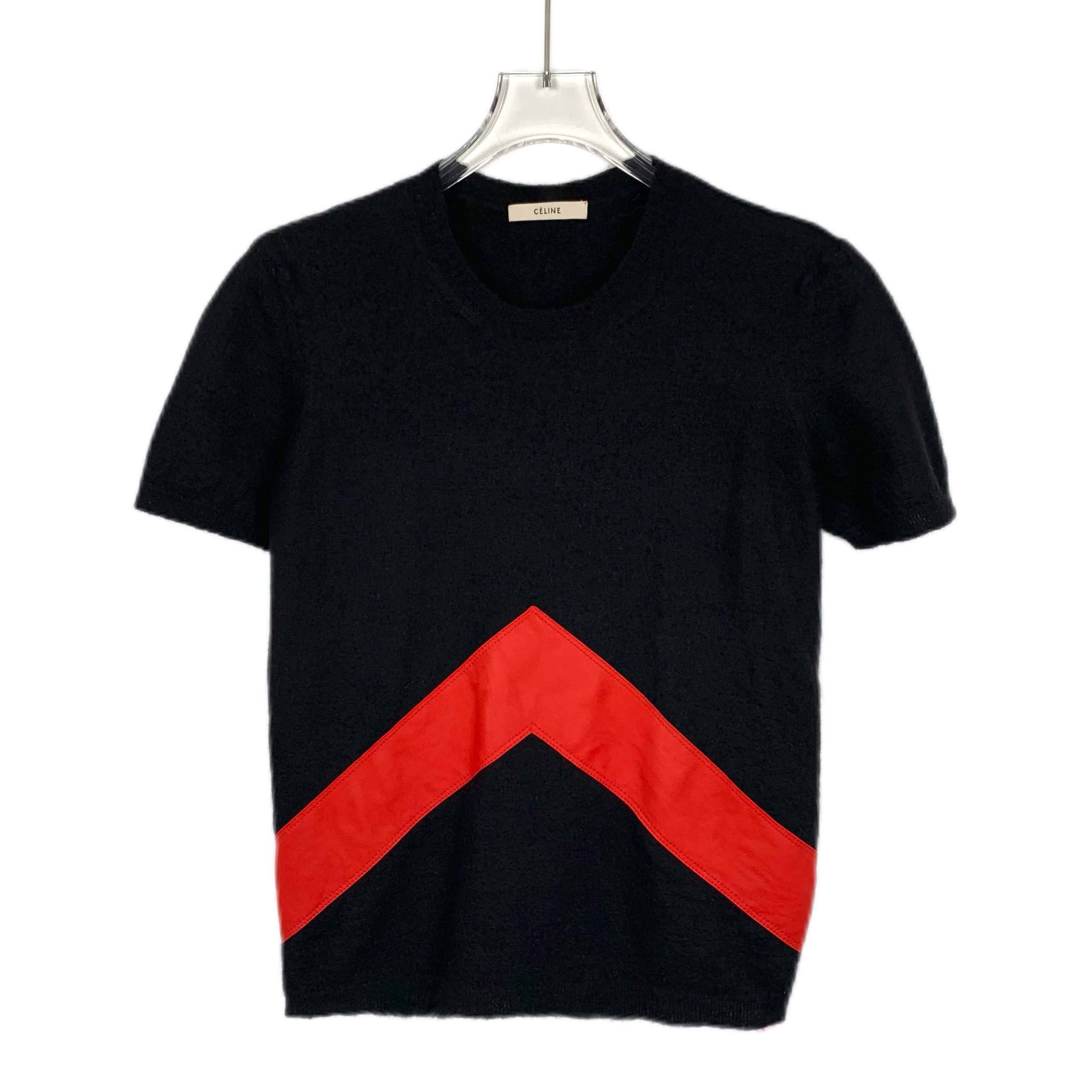 Celine Celine Black Leather-Panel Cashmere Knit Tee (Size M) Size M / US 6-8 / IT 42-44 - 1 Thumbnail