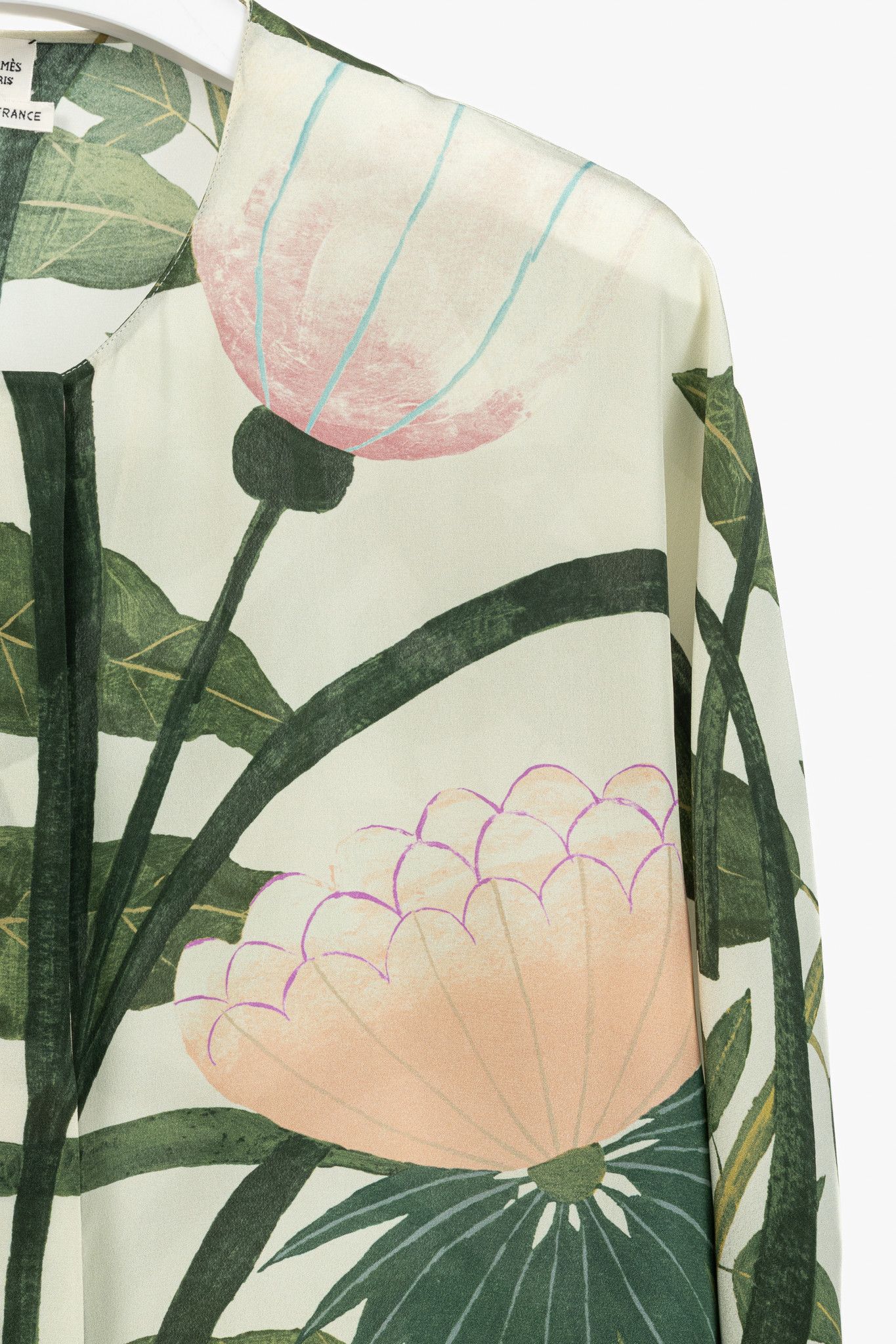 Hermes Hermes Cream & Green Silk Floral Buttoned Blouse Size M / US 6-8 / IT 42-44 - 5 Thumbnail