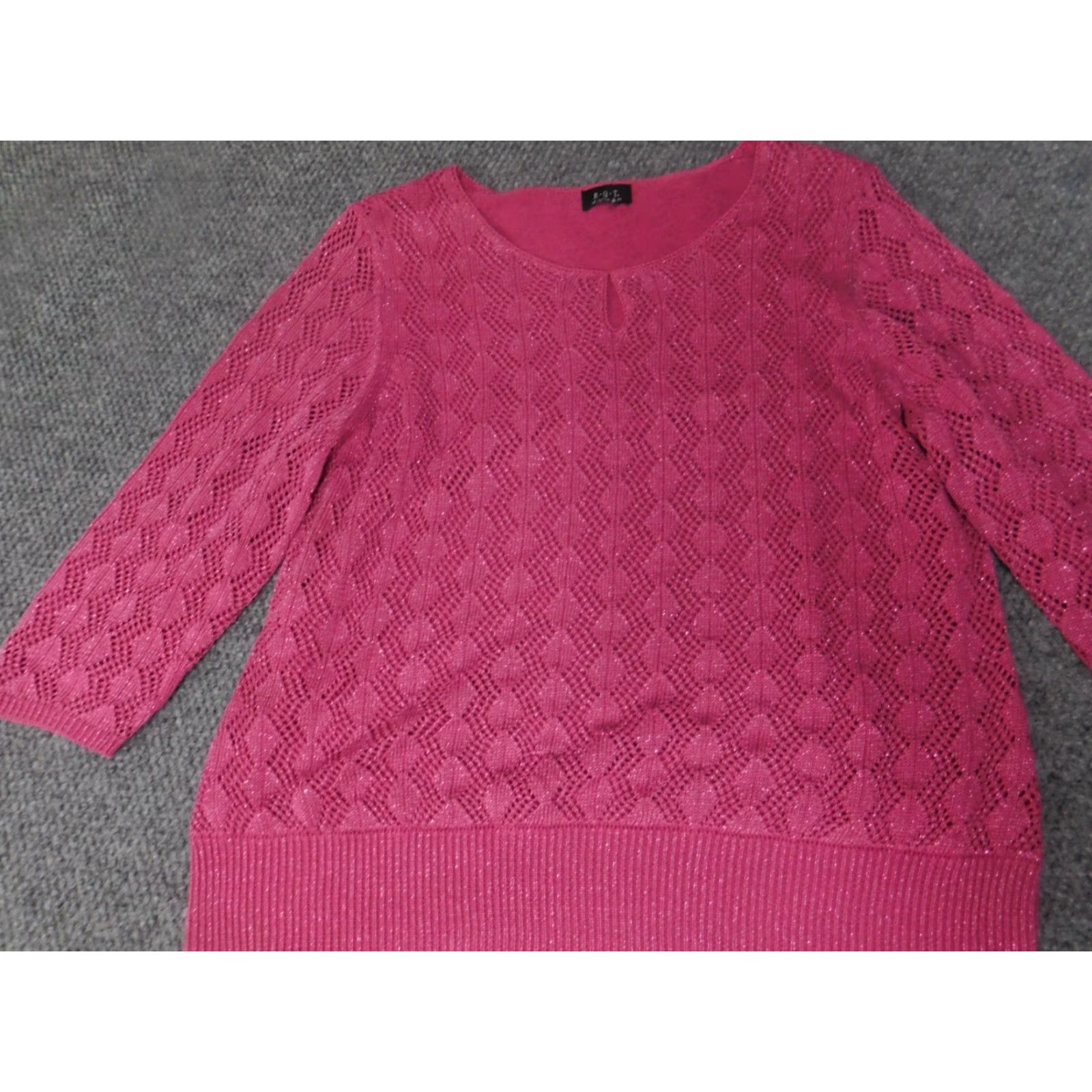 Vintage RQT Womens Sweater 2XL Pink Mock Neck Long Sleeve Knit Open Chest Embroidered Pullover Designer Winter Regular Size XXL / US 16-18 / IT 52-54 - 2 Thumbnail