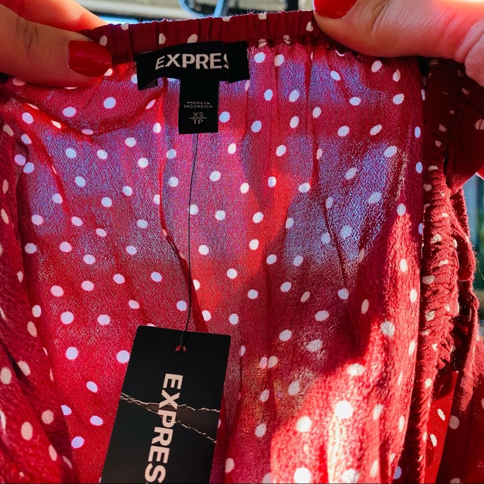 Express NEW EXPRESS Red White Polka Dot Ruffle Tank Top Crop Shirt Size XS / US 0-2 / IT 36-38 - 5 Thumbnail