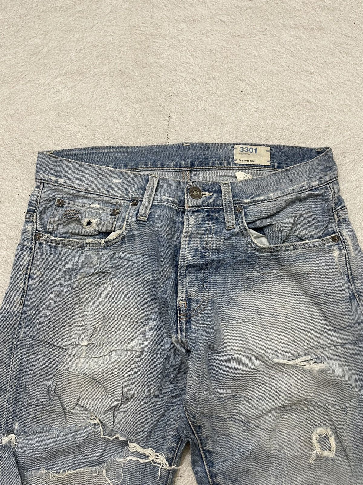Japanese Brand 2000s G-Straw Blue Denim Ripped Washed Jeans Y2K Size US 31 - 5 Thumbnail