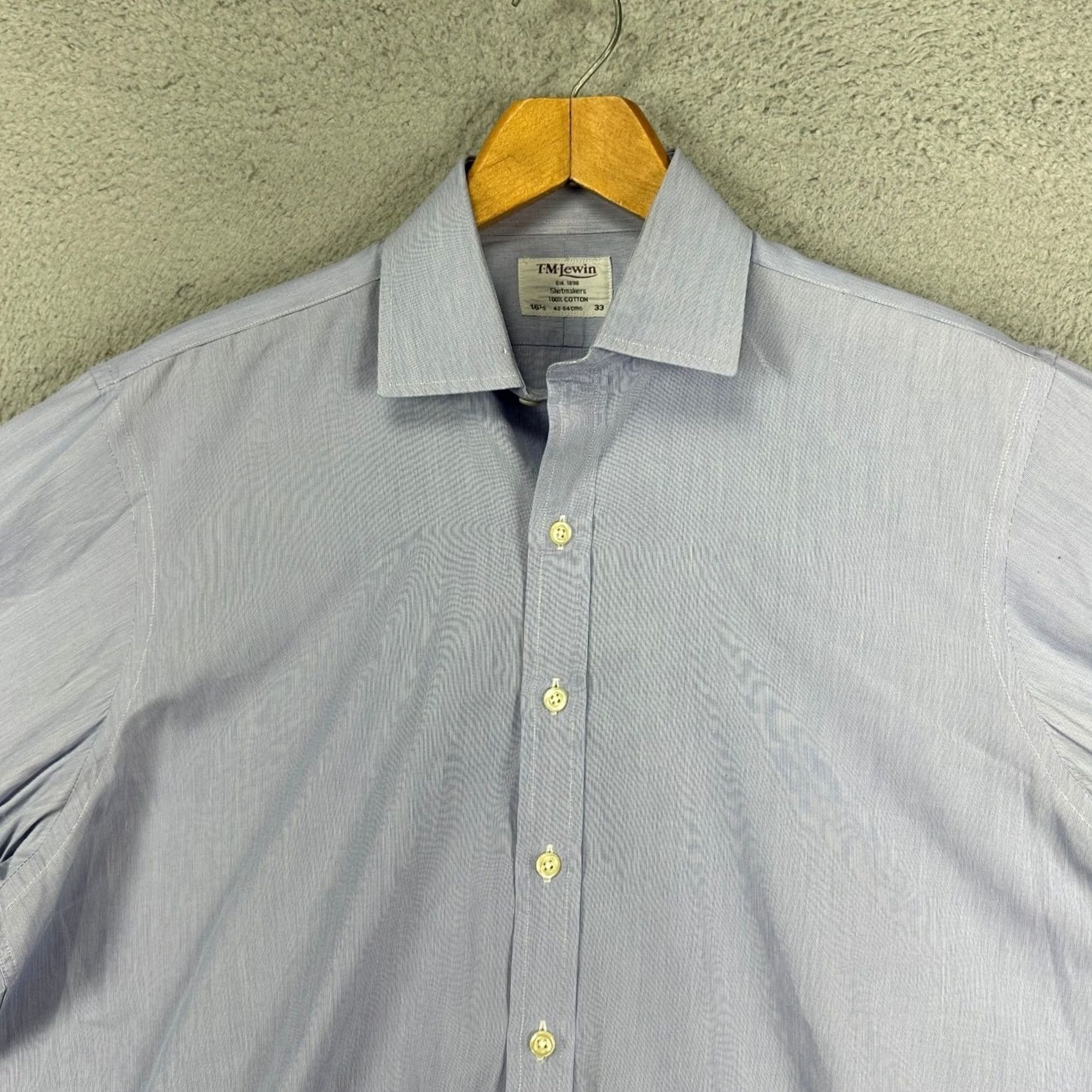 Vintage VINTAGE T.M. Lewin Shirtmakers Dress Shirt Mens 16.5-33 Blue White Stripe Button Up Plaid Cotton Spandex Long Sleeve Blue Mens Shirt Size 46R - 2 Thumbnail