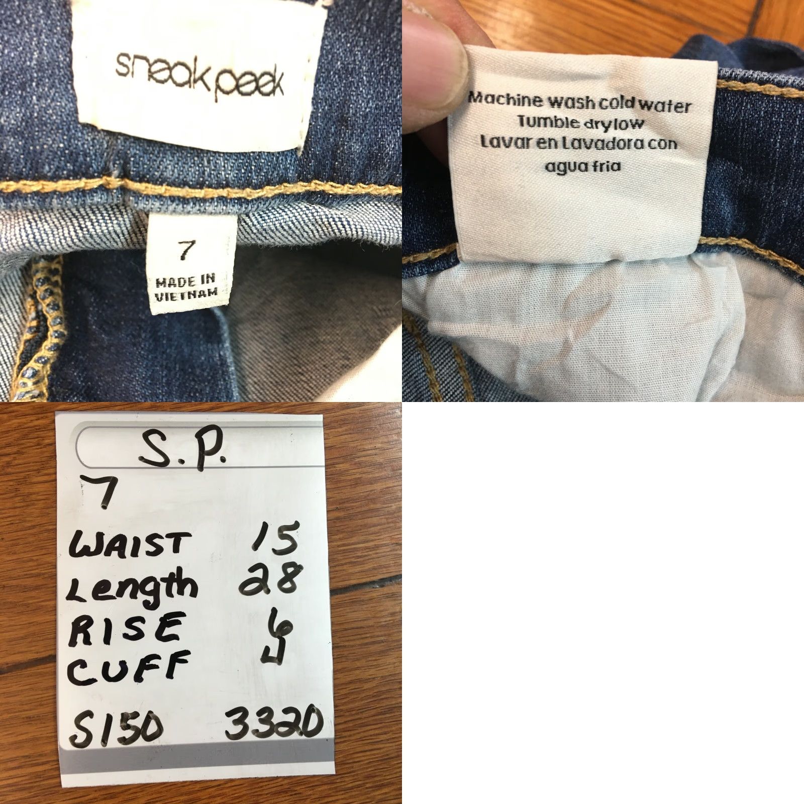 Vintage Sneak Peek Jeans Distressed Ultra Low Rise Skinny Denim Jeans Women 30x28 Blue 7 5-Pocket Zipper Button Regular Fit Size 28" / US 6 / IT 42 - 8 Thumbnail