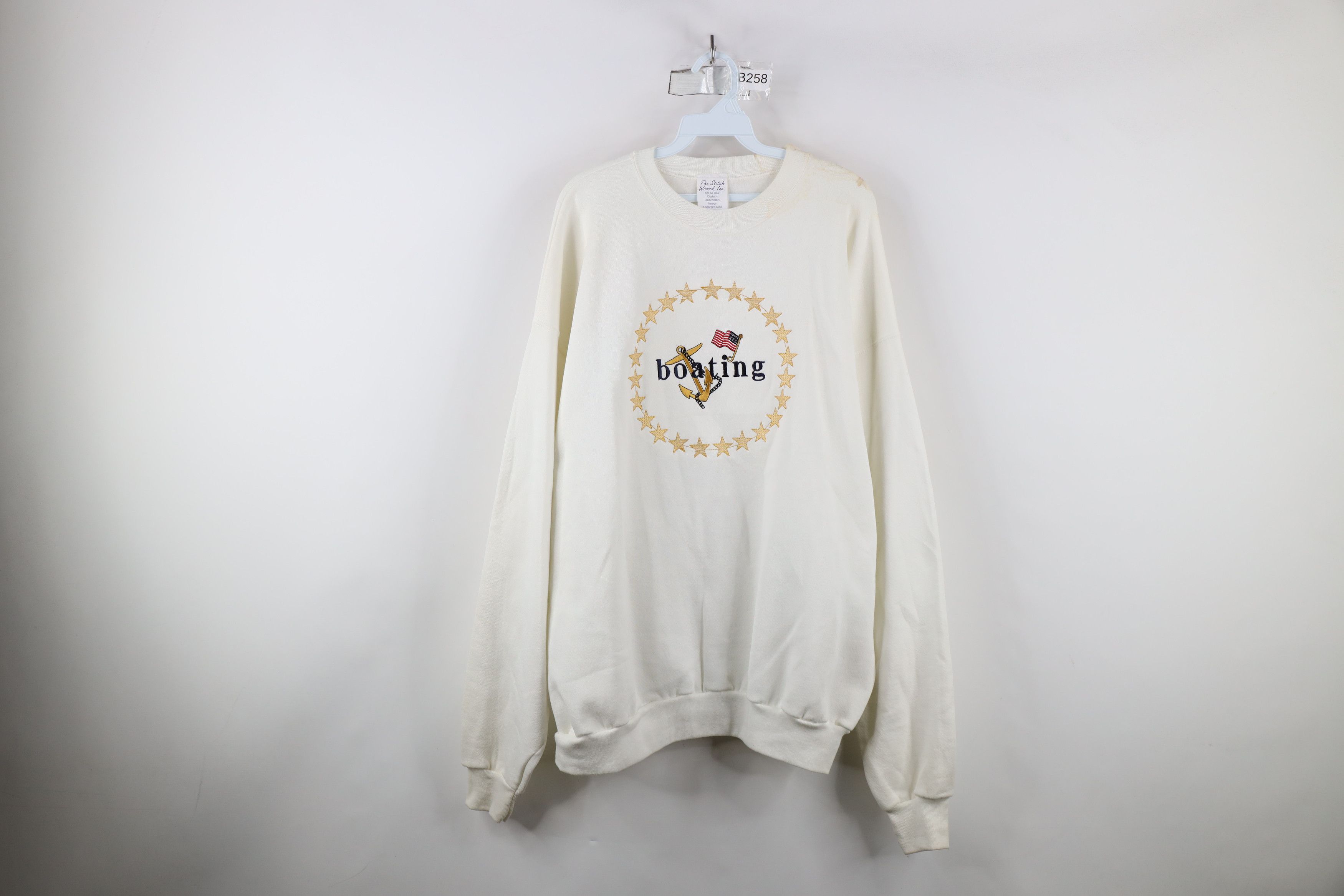 Vintage Vintage 90s Streetwear Boating Anchor Flag Sweatshirt White Size US XXL / EU 58 / 5 - 1 Thumbnail
