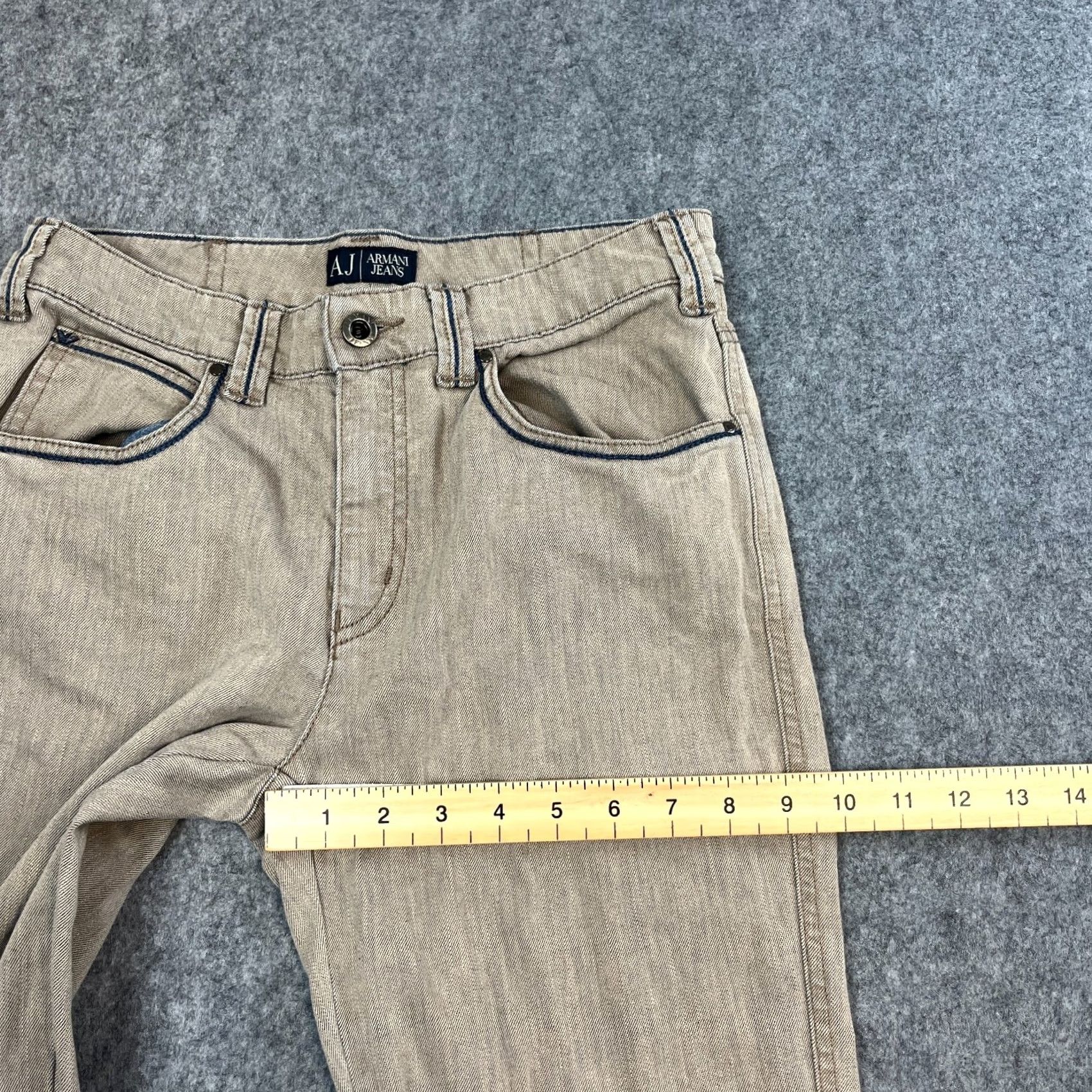 Vintage Armani Jeans Jeans Straight 29 30 UK 10 Beige Stretch Mid Rise 5-Pocket Womens Size 29" - 5 Thumbnail