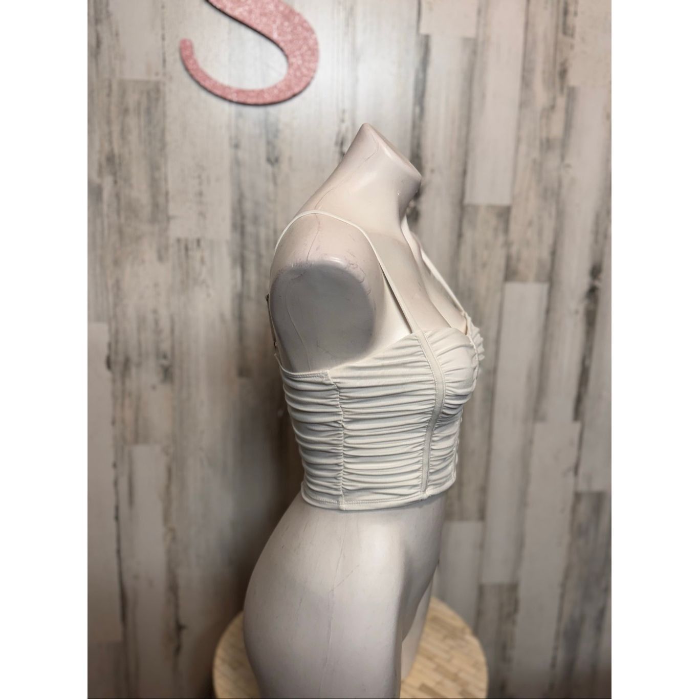 Forever 21 Forever 21 White Ruched Corset Crop Top Women’s Size S Size S / US 4 / IT 40 - 6 Thumbnail