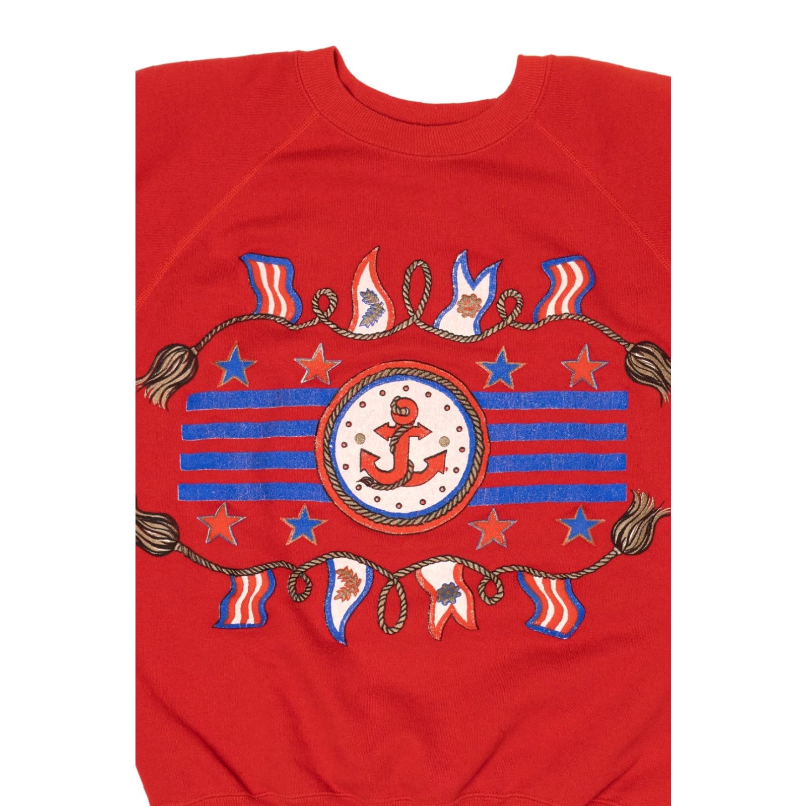 Hanes Vintage Red Nautical Sailor Raglan Sweatshirt Navy 1990s Hanes Large Red Raglan Sweatshirt Mens Women Size US L / EU 52-54 / 3 - 2 Thumbnail