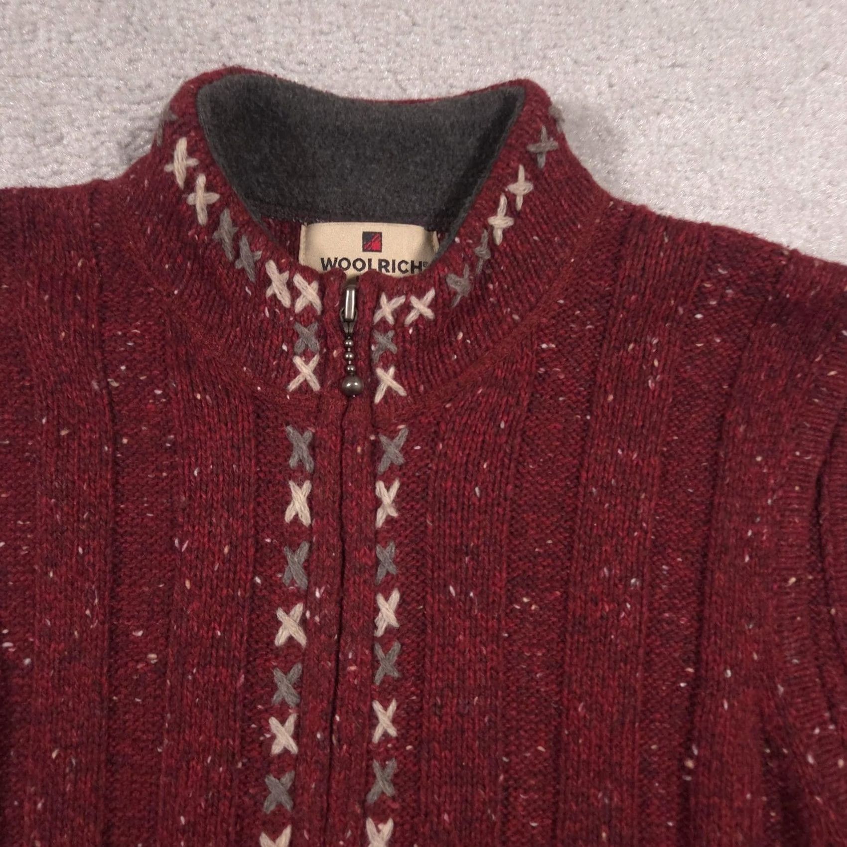 Vintage Woolrich Sweater Vest Womens Small Red Full Zip Mock Neck Ruby Heather Knit Vest Geometric Embroidered Zipper Size S / US 4 / IT 40 - 4 Thumbnail