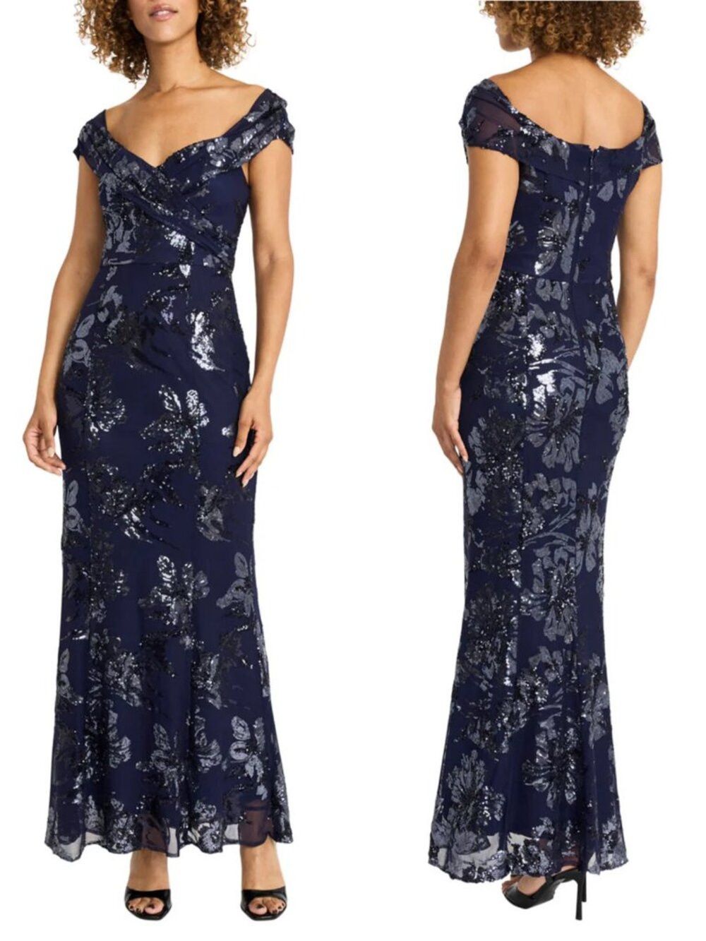 MAGGY LONDON NWT New Maggy London Long Floral Sequined Navy Evening Gown Size M / US 6-8 / IT 42-44 - 1 Thumbnail
