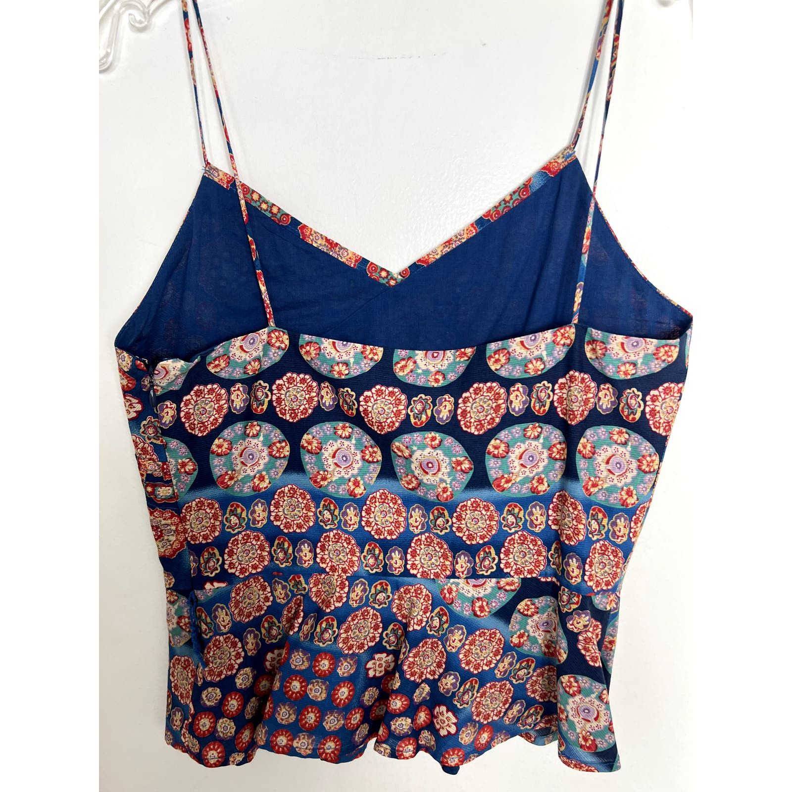 Marc Jacobs red blue flower print camisole top w sash 4 S