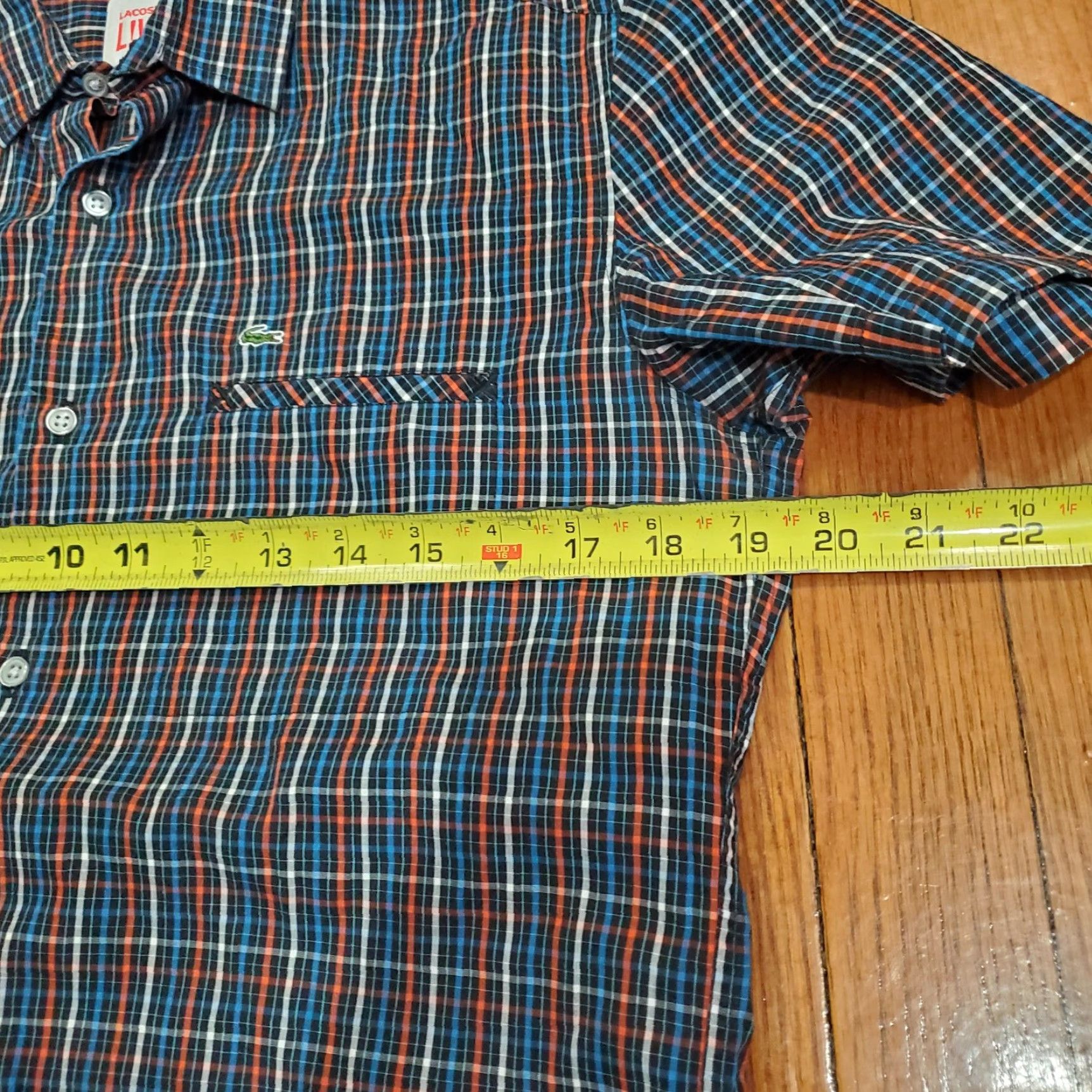 Lacoste Lacoste L!VE Shirt Mens 40 Blue Orange Plaid Short Sleeve Button Up Casual Size US L / EU 52-54 / 3 - 6 Thumbnail