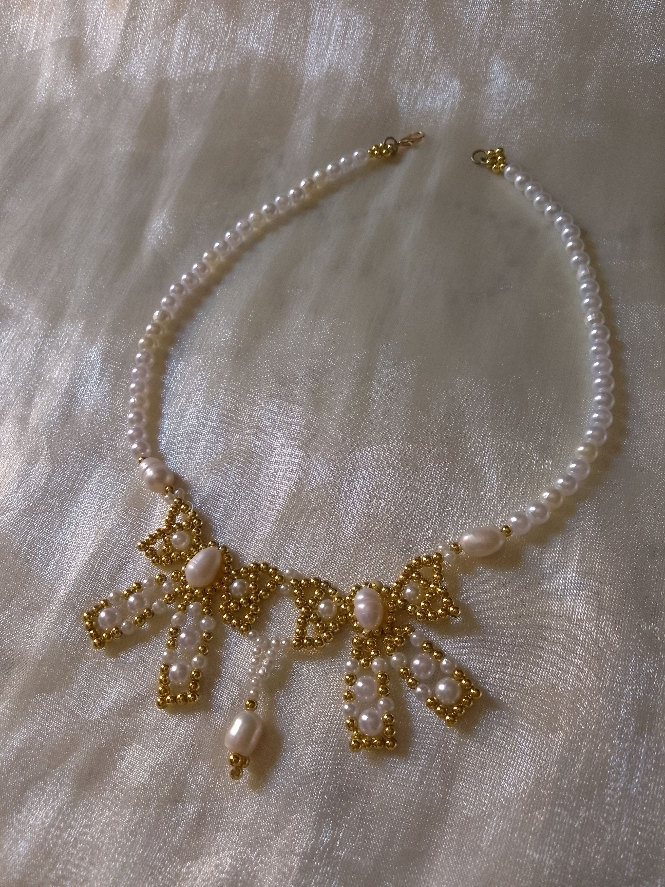 Handmade Pearls necklace with Golden flakes freshwater pearls Size ONE SIZE - 6 Thumbnail