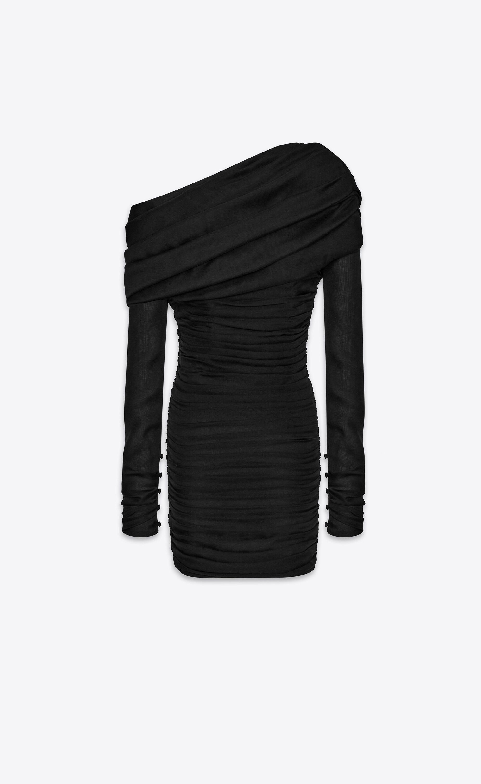 Saint Laurent Paris o1b1hav110525 773944 Ruched One Shoulder Dress in Black Size XS / US 0-2 / IT 36-38 - 1 Thumbnail