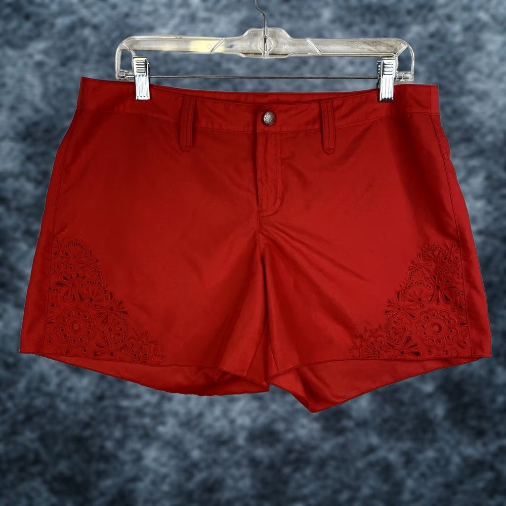 Athleta Athleta Shorts Womens 10 Red Coastal Eyelet Floral Embroidered Cut Out Casual Beach Size 32" / US 10 / IT 46 - 1 Thumbnail