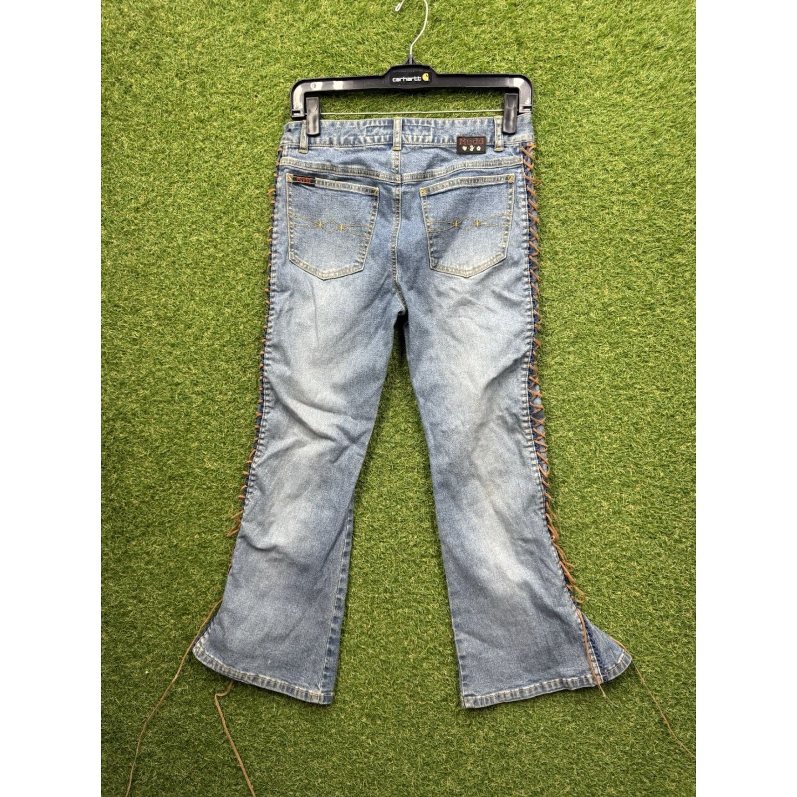 Denime VINTAGE Mudd Jeans Womens 28x25 Low Rise Lace Up Bootcut Flared Denim 90s Blue Mens? Women? Size 32" / US 10 / IT 46 - 2 Thumbnail