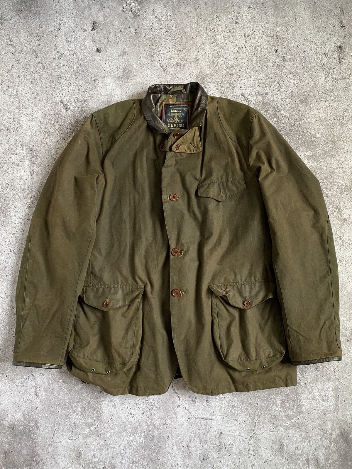 image of Barbour Dept B Waxed Button Commander Jacket in Green, Men's (Size 2XL)