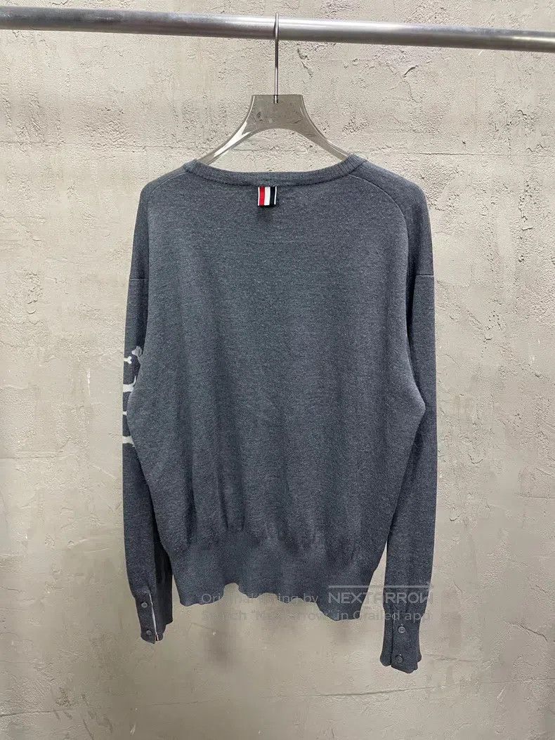 Thom Browne Thom Browne Grey puppy sweater with four stripes, woolen r Size US L / EU 52-54 / 3 - 2 Thumbnail