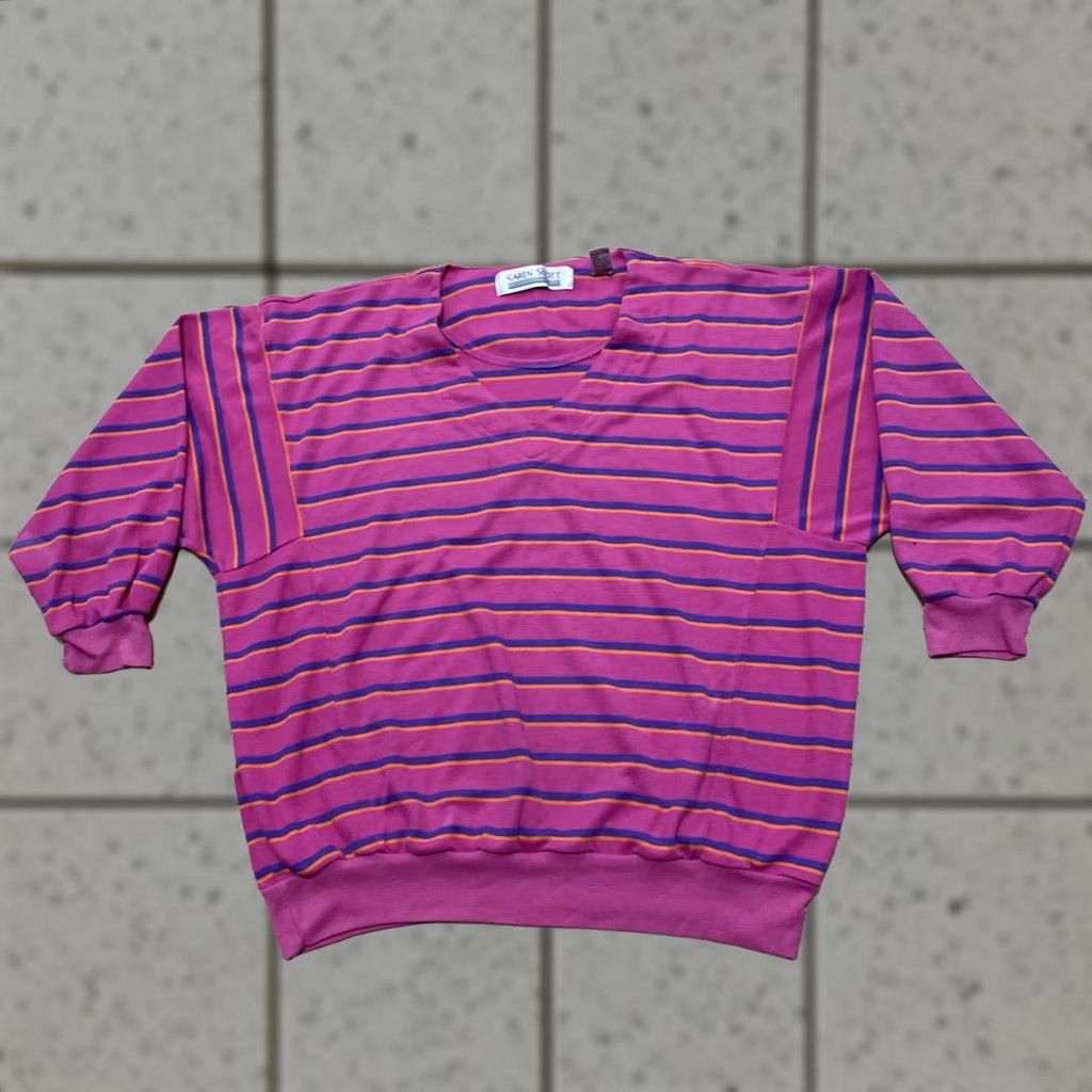 Vintage VINTAGE Karen Scott Sweater Women L 90s Streetwear Pink Orange Striped V Knit Dolman Sleeve Slim Fit Casual Womens Size L / US 10 / IT 46 - 1 Thumbnail