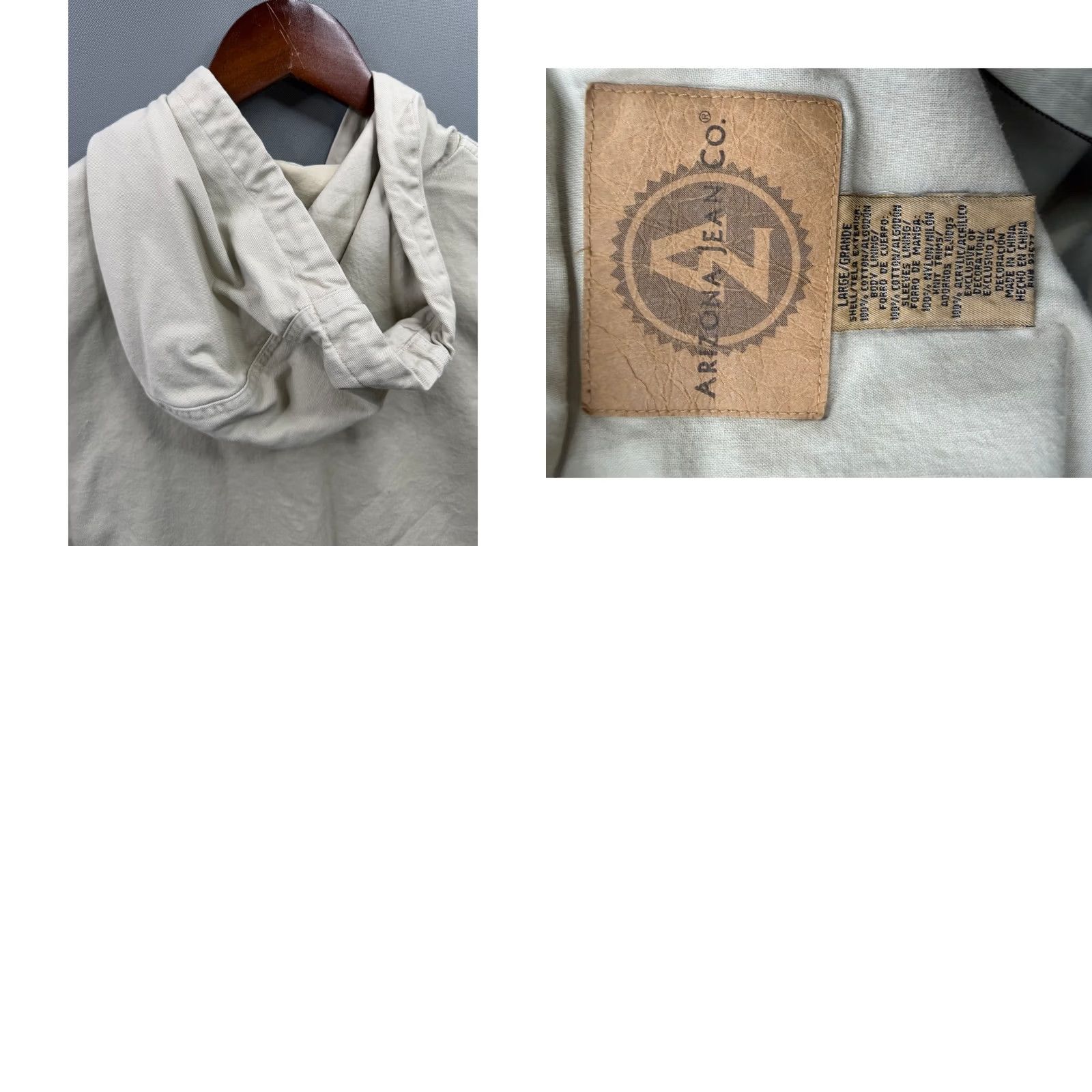 Vintage Arizona Jean Co Hooded Canvas Jacket Mens Beige Striped Trim Sleeve Patch L Size US 33 - 8 Thumbnail