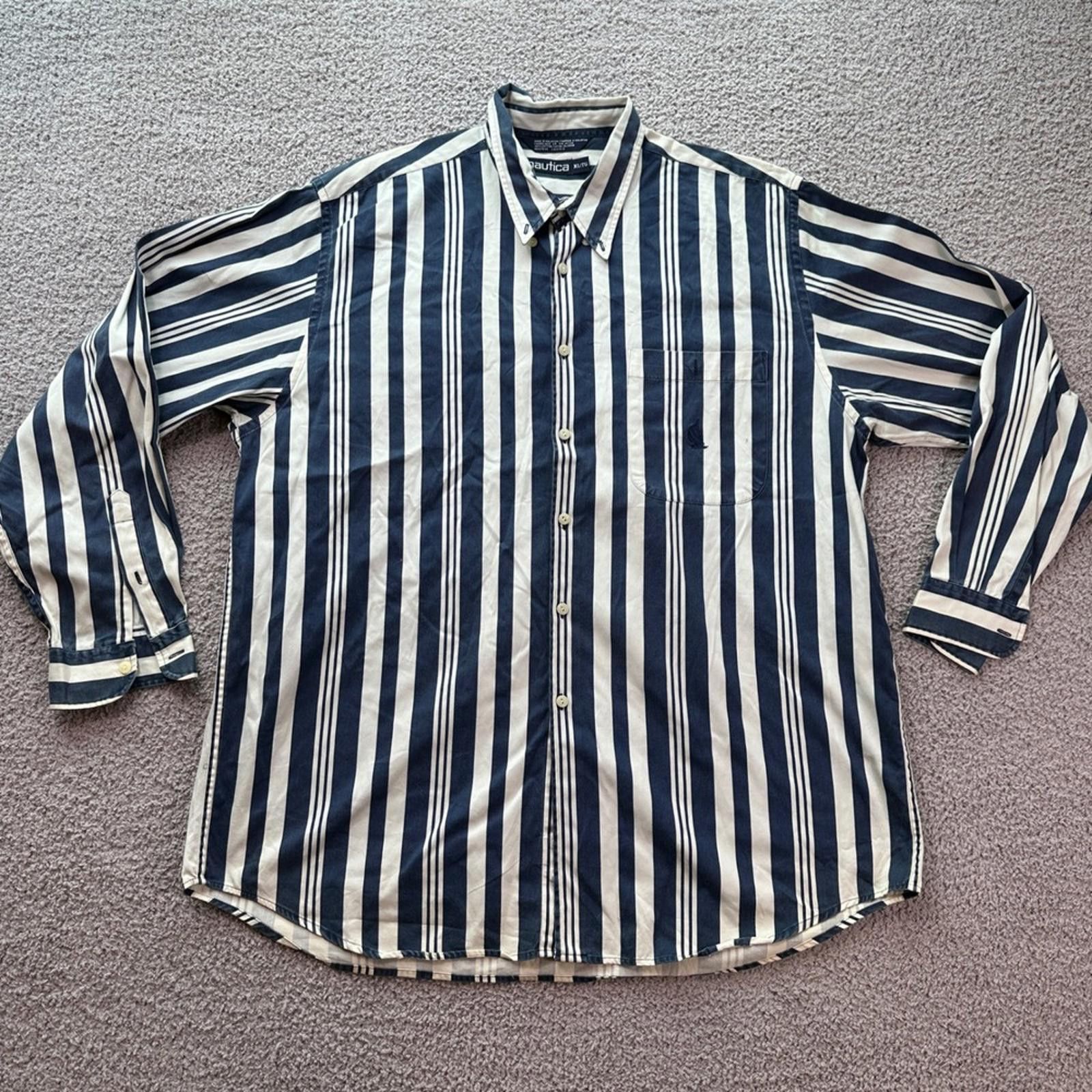Nautica Vintage Nautica Men Classic Fit Button Down Striped Shirt XL Size US XL / EU 56 / 4 - 1 Thumbnail