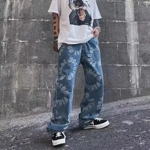 Other Men's Print Straight Leg Baggy Jeans Harajuku Fashion Size US 34 / EU 50 - 1 Thumbnail