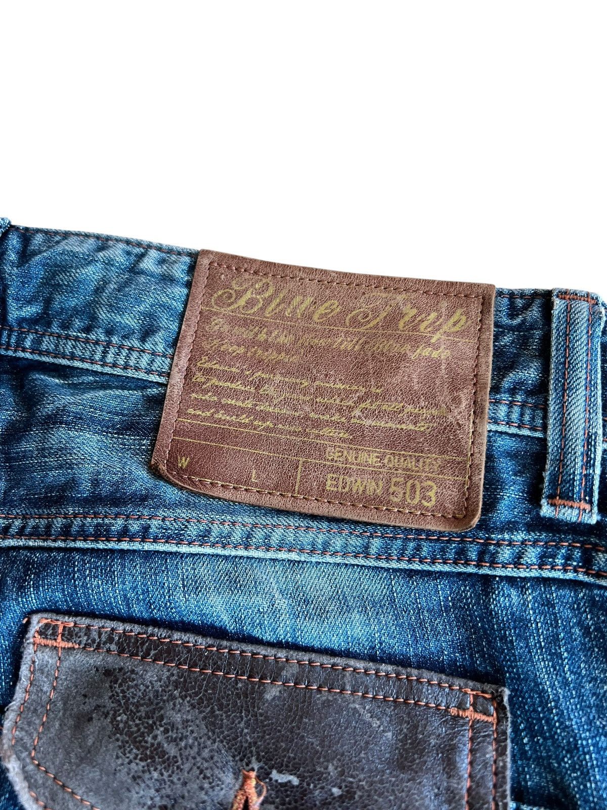 Edwin Vintage Flare Edwin 503 Blue Trip Clawmark Distress Jean Size US 33 - 16 Thumbnail