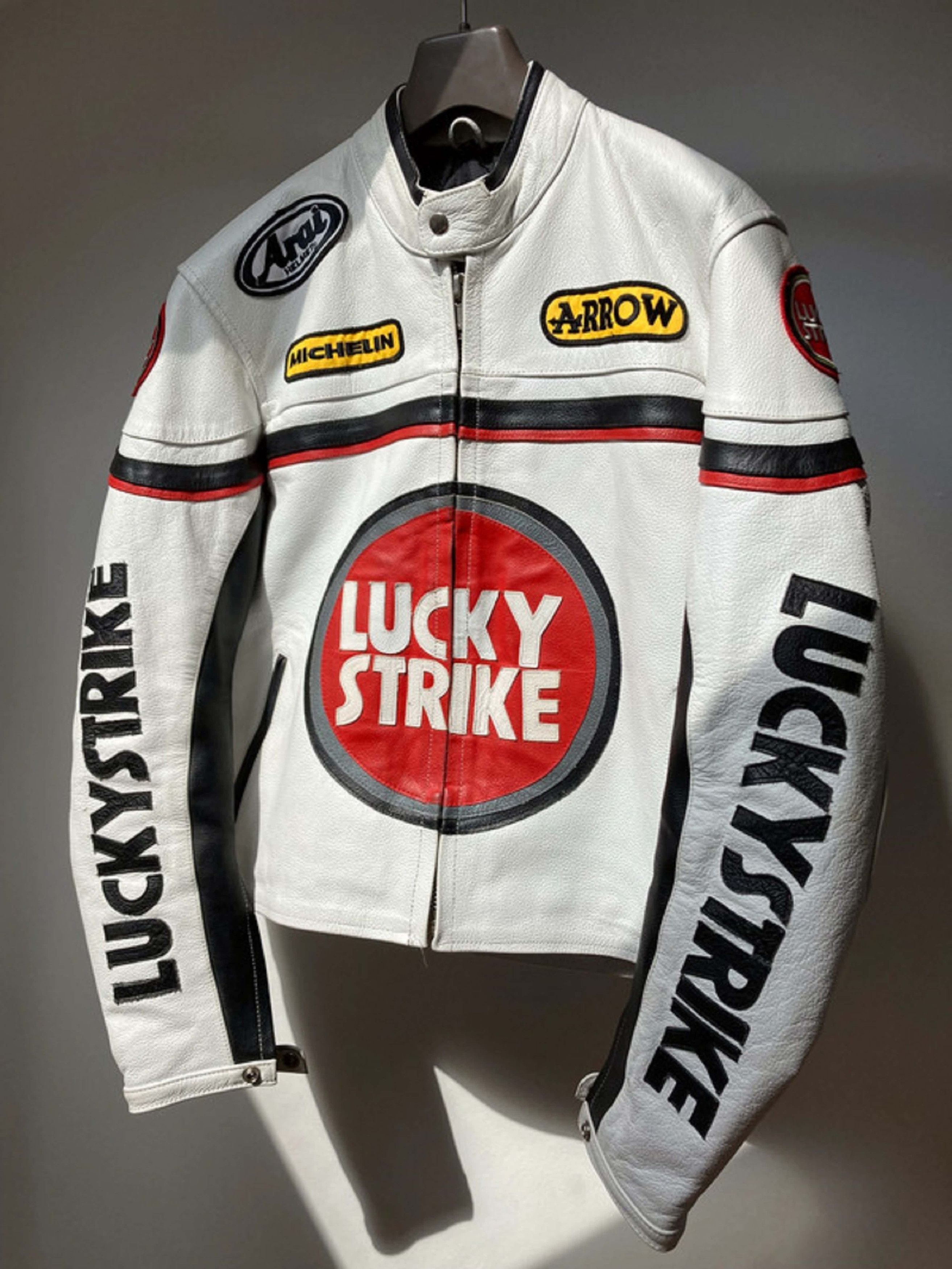 Vintage Lucky Strike Leather Jacket Racing Vintage Size XXL / US 16-18 / IT 52-54 - 3 Thumbnail