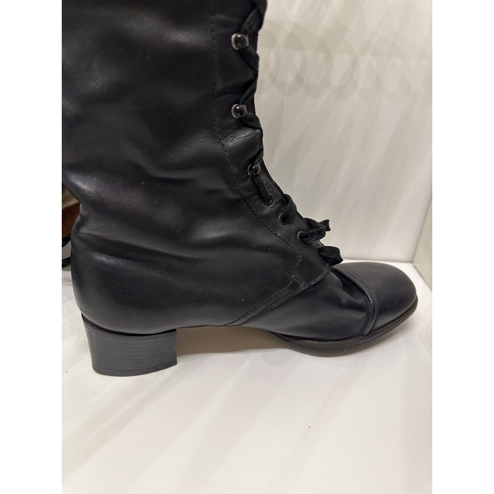 Vintage Vtg Crockett & Jones Corset lace up boots Sherpa Lined Black Size US 5.5 / IT 35.5 - 7 Thumbnail