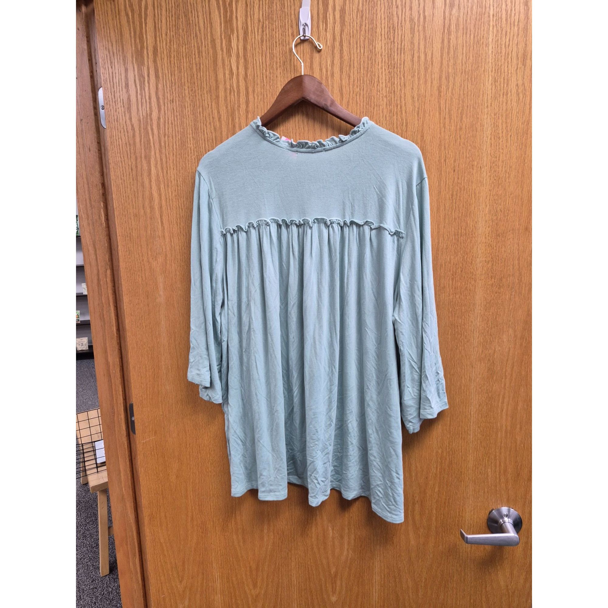 Other 3/4 Sleeve Ruffle Tunic Top Green Women's Shirt 2X Size XXL / US 16-18 / IT 52-54 - 4 Thumbnail
