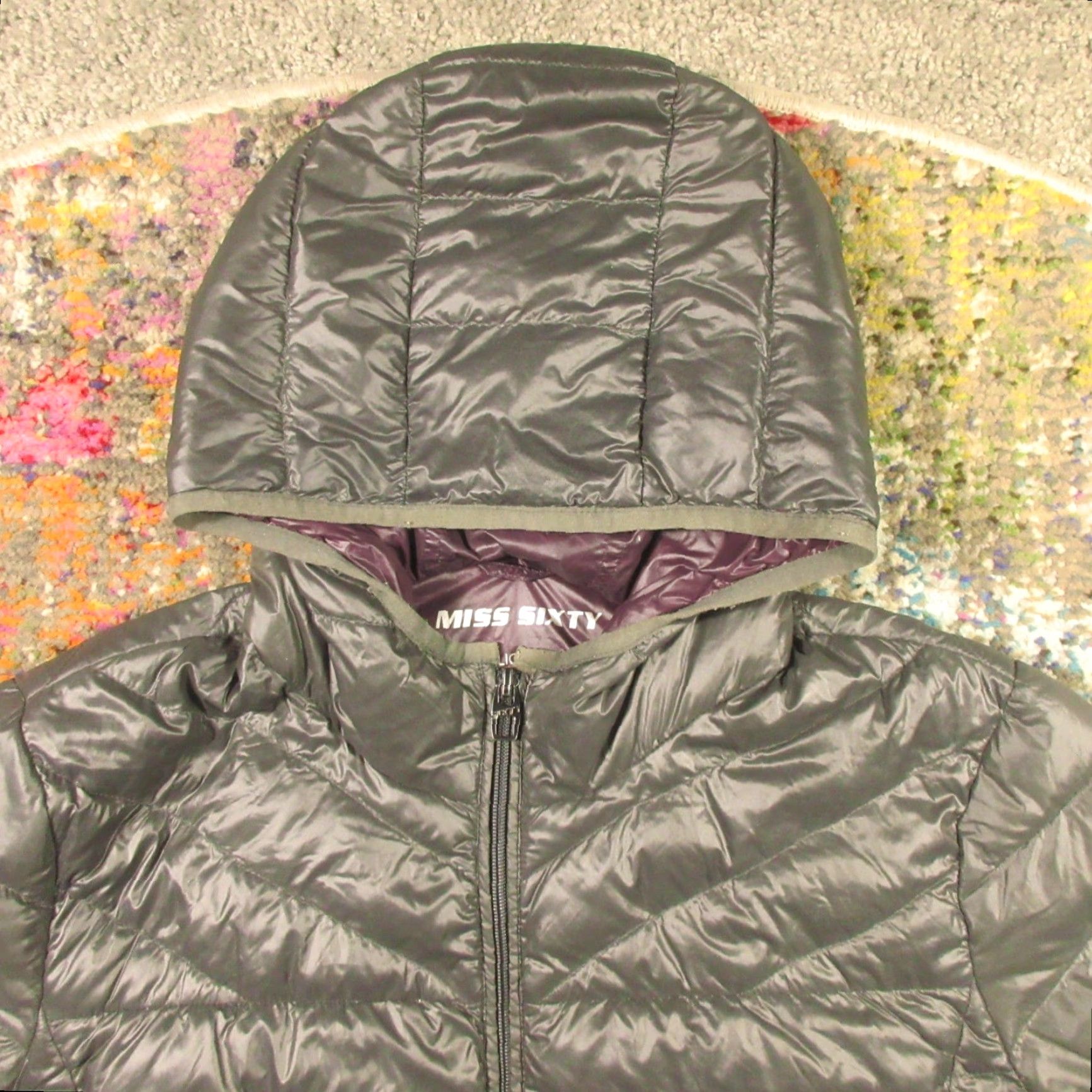 Miss Sixty Miss Sixty Down Puffer Jacket Womens L Shiny Charcoal Hooded Packable Coat Size L / US 10 / IT 46 - 4 Thumbnail