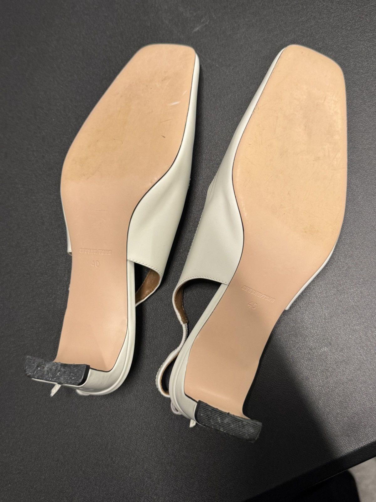 Shushu/Tong SHUSHU/TONG White Slingback Hells Square Toe Side Bows Size US 10 / IT 40 - 10 Thumbnail