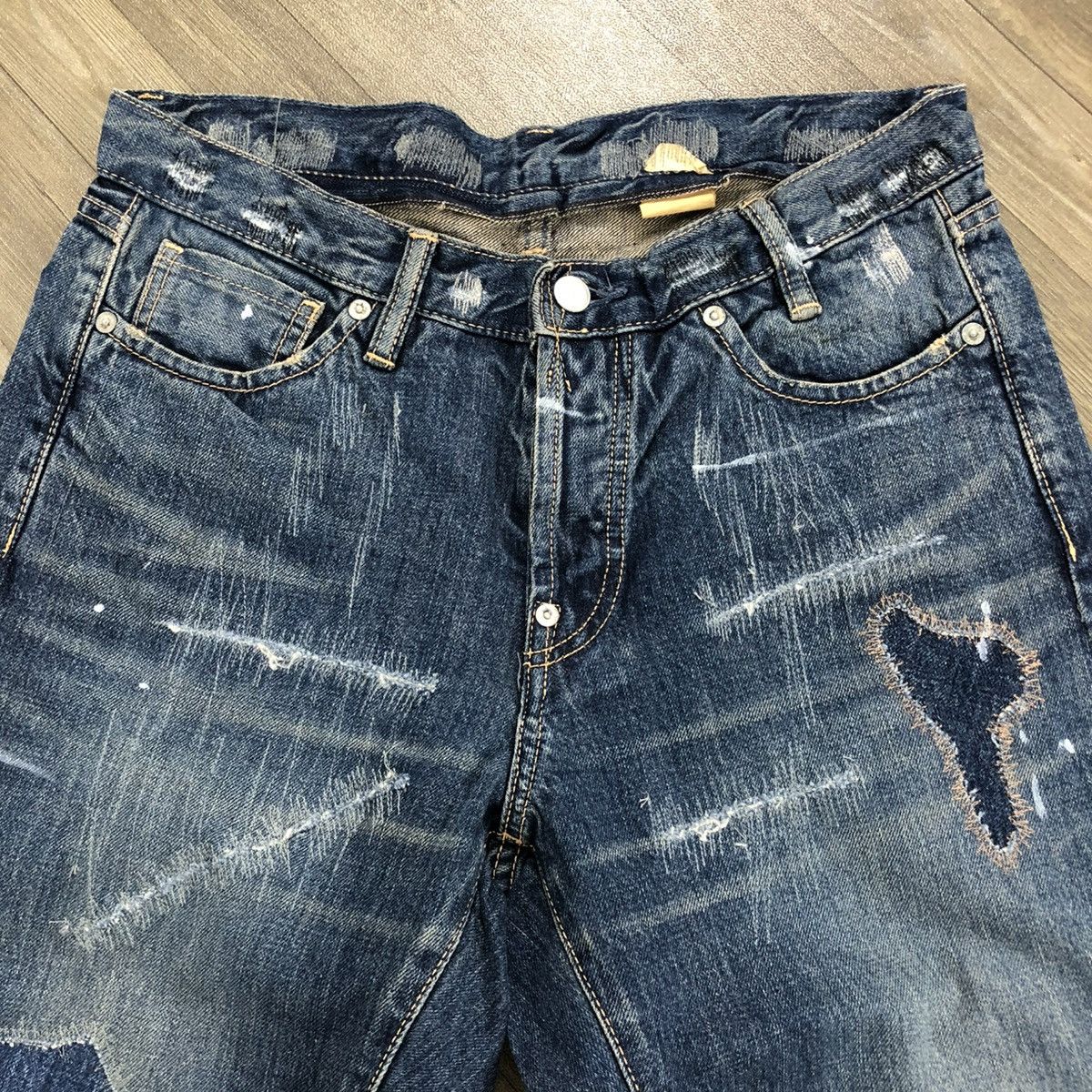 If Six Was Nine × Le Grande Bleu (L.G.B.) 🇯🇵2000s Repack Japan Reconstucted Distressed Flared Jeans Size US 32 / EU 48 - 6 Thumbnail