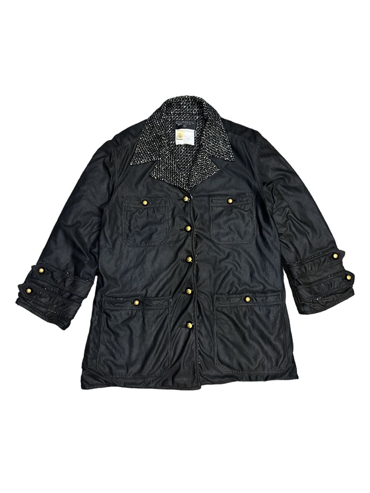 Chanel VINTAGE 1980s DISTRESSED CHANEL WAXED TWEED LINING JACKET Size L / US 10 / IT 46 - 1 Thumbnail