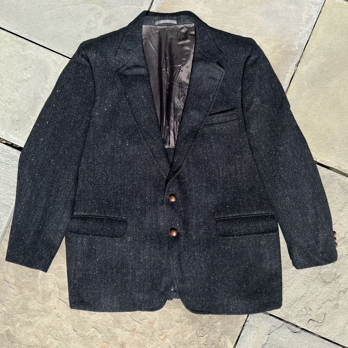 image of 70's Harris Tweed Black Grey Herringbone Blazer in Black/Grey, Men's (Size 46R)