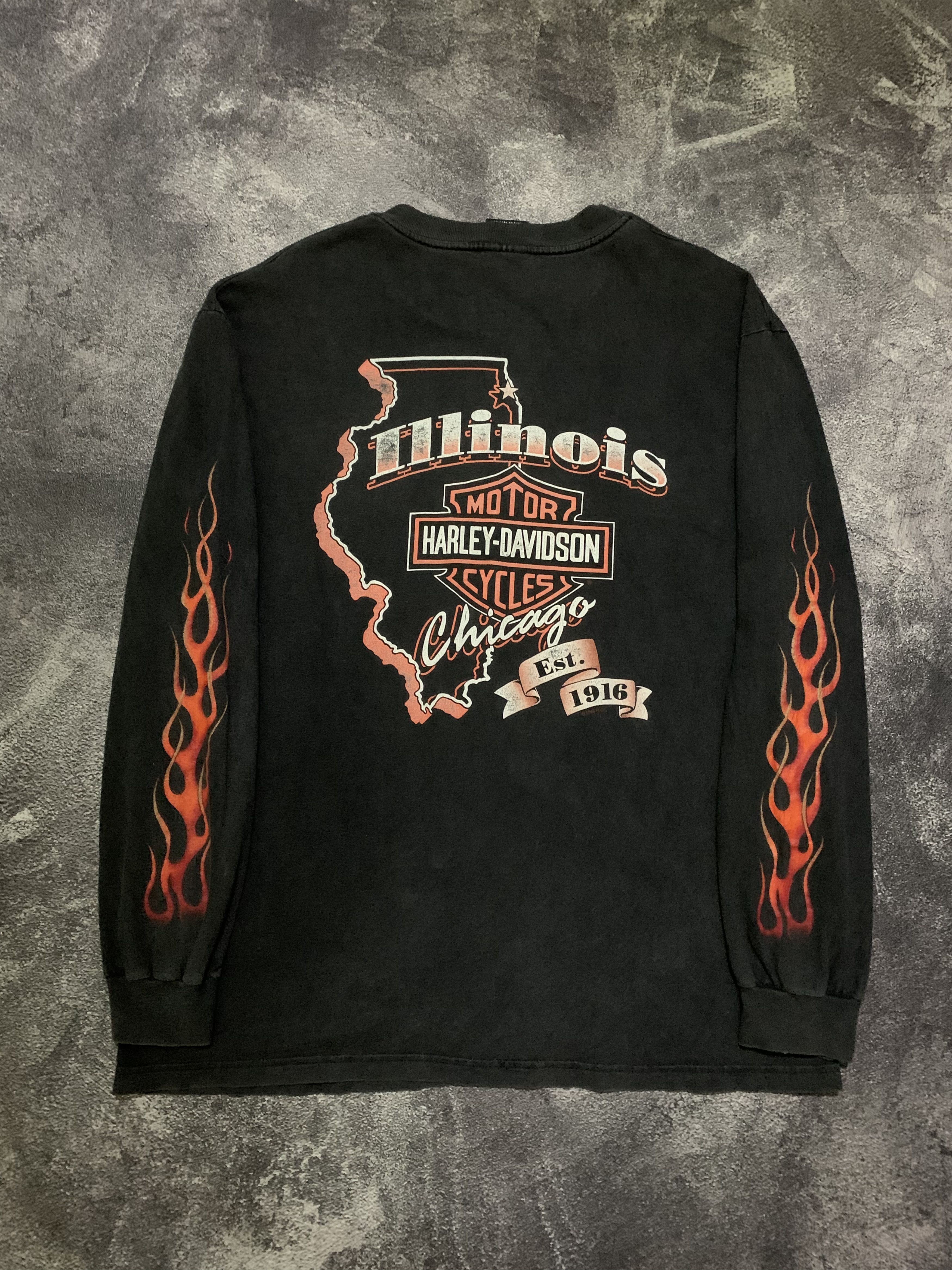 Harley Davidson 💎 Vintage Long Sleeve Flame Harley Davidson Tee Size US L / EU 52-54 / 3 - 4 Thumbnail
