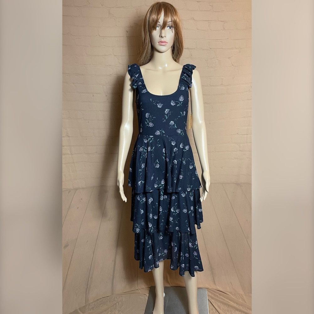 Other NWT New $118 RACHEL Rachel Roy Navy Floral Ruffle Tiered Dr Size S / US 4 / IT 40 - 2 Thumbnail