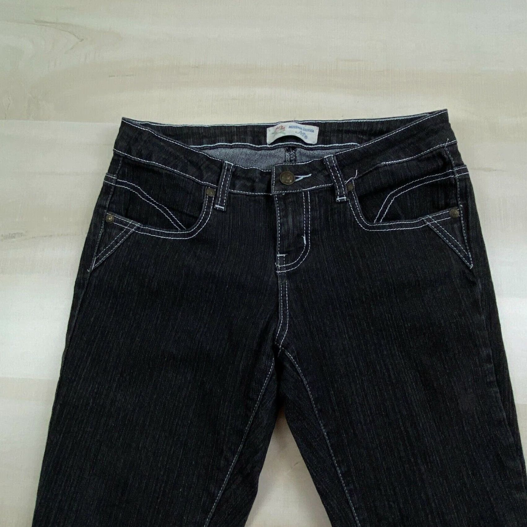 Vintage Murraga Exotica Womens Skinny Jeans 5 Junior Black Denim Stars Moons Embroidery Size 27" / US 4 / IT 40 - 2 Thumbnail