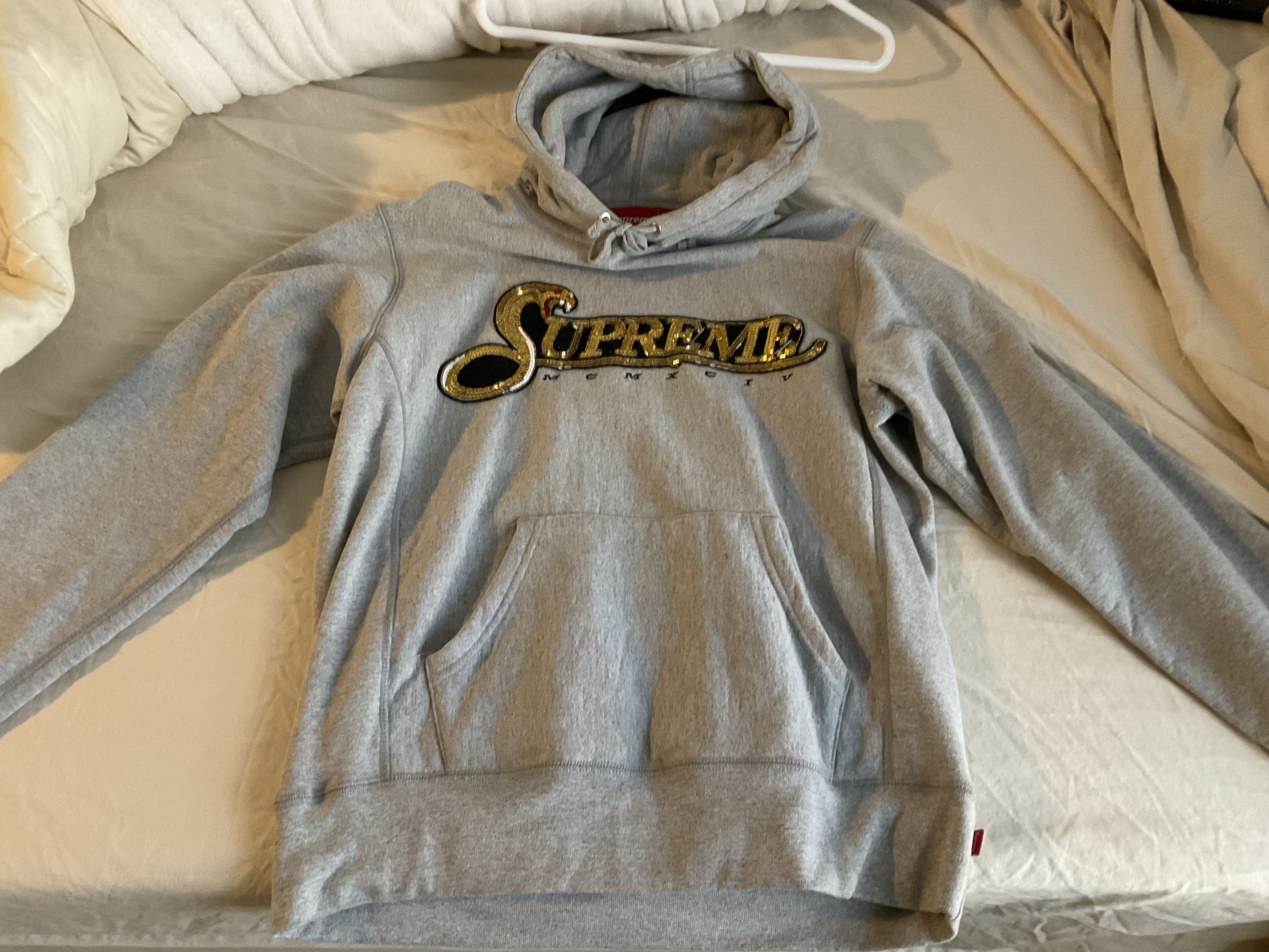 image of Supreme Sequin Viper Serpent Hooded Sweatshirt Gray-Medium in Grey, Men's