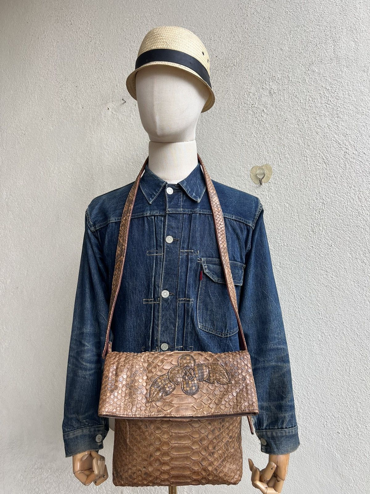 Leather Vintage Unknown Japan Brand Patina Python Skin Leather Bag Size ONE SIZE - 4 Thumbnail
