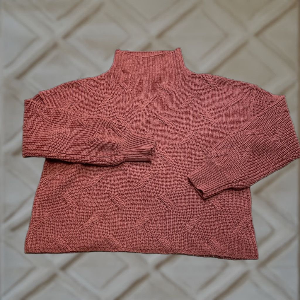 Tommy Hilfiger VINTAGE Poof Apparel Sweater Womens Large Pink Turtleneck Cable Knit Acrylic Pullover Size S / US 4 / IT 40 - 1 Thumbnail