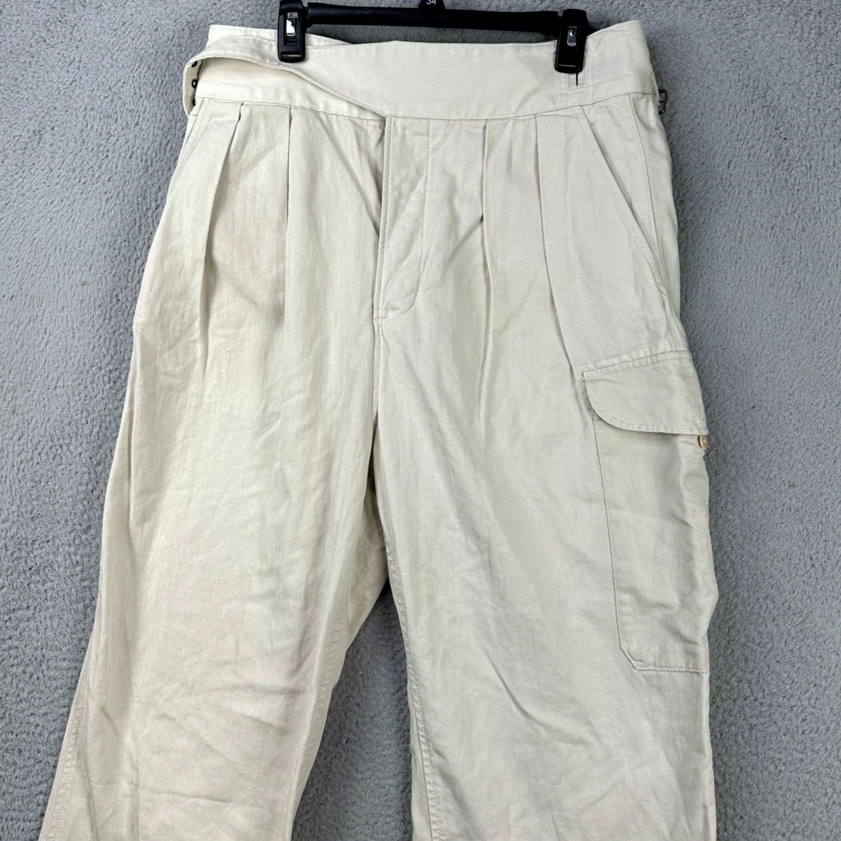 Banana Republic VINTAGE? No. Banana Republic Womens Baggy Cargo Pants 12 Petite Cream Belted Linen Blend NEW Size 34" / US 12 / IT 48 - 3 Thumbnail