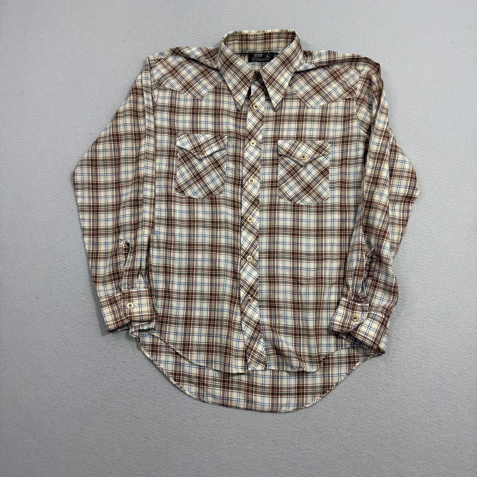 Vintage Vintage JCPenney Shirt Men's Large Brown Plaid Paper Thin Size US L / EU 52-54 / 3 - 2 Thumbnail