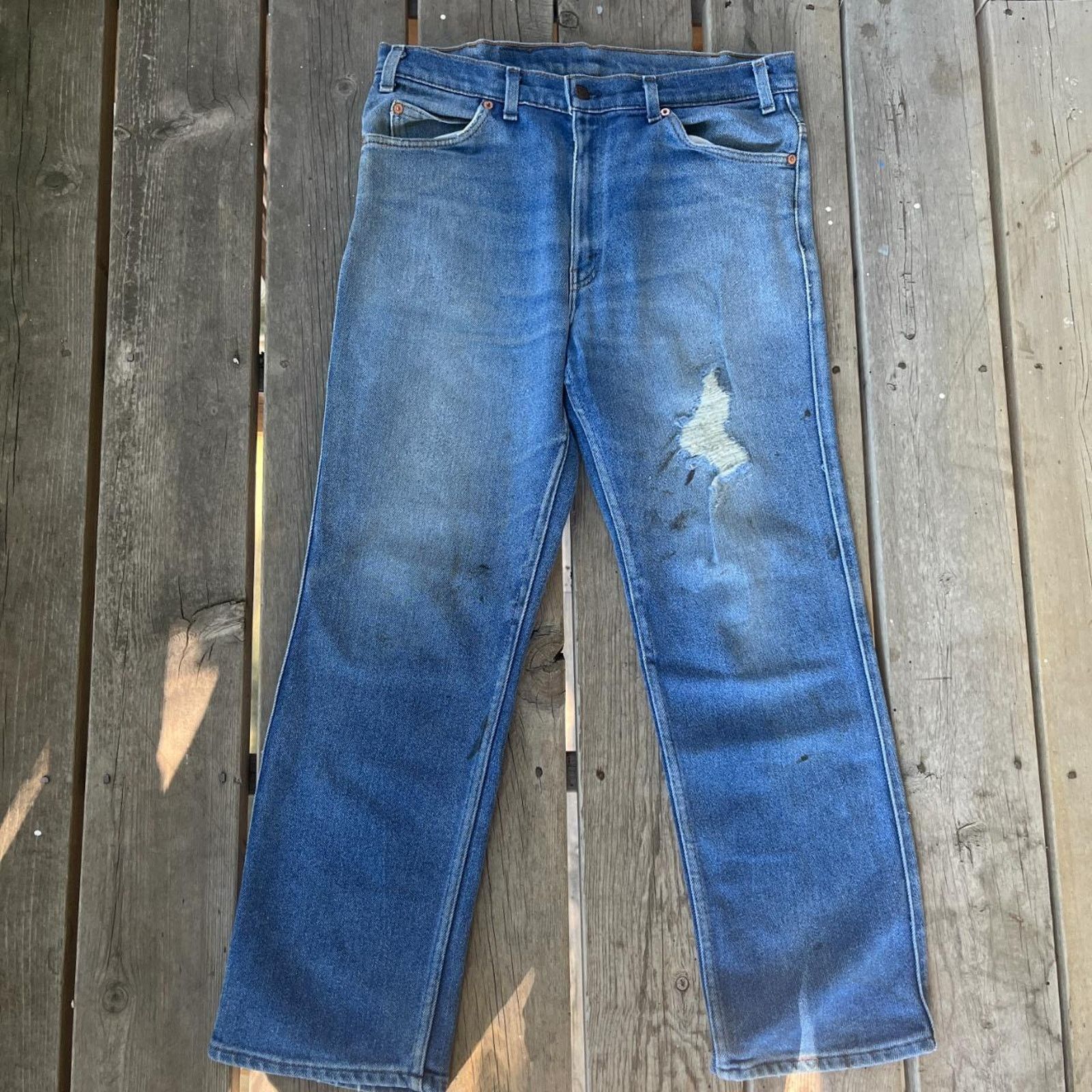 Levi's × Vintage 70s Vintage Brown Tab Levi's Faded Blue Jeans 35x30 Size US 35 - 3 Thumbnail