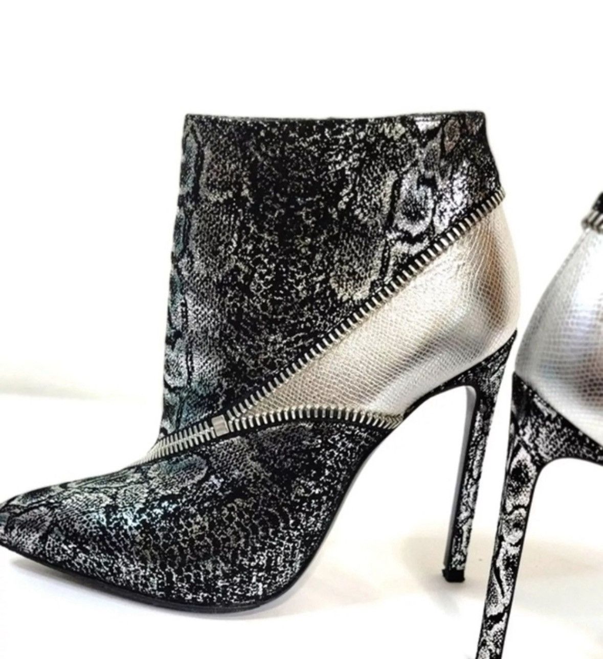 Saint Laurent Paris SAINT LAURENT Metallic Snakeskin Embossed Ankle Booties Size US 6.5 / IT 36.5 - 2 Thumbnail