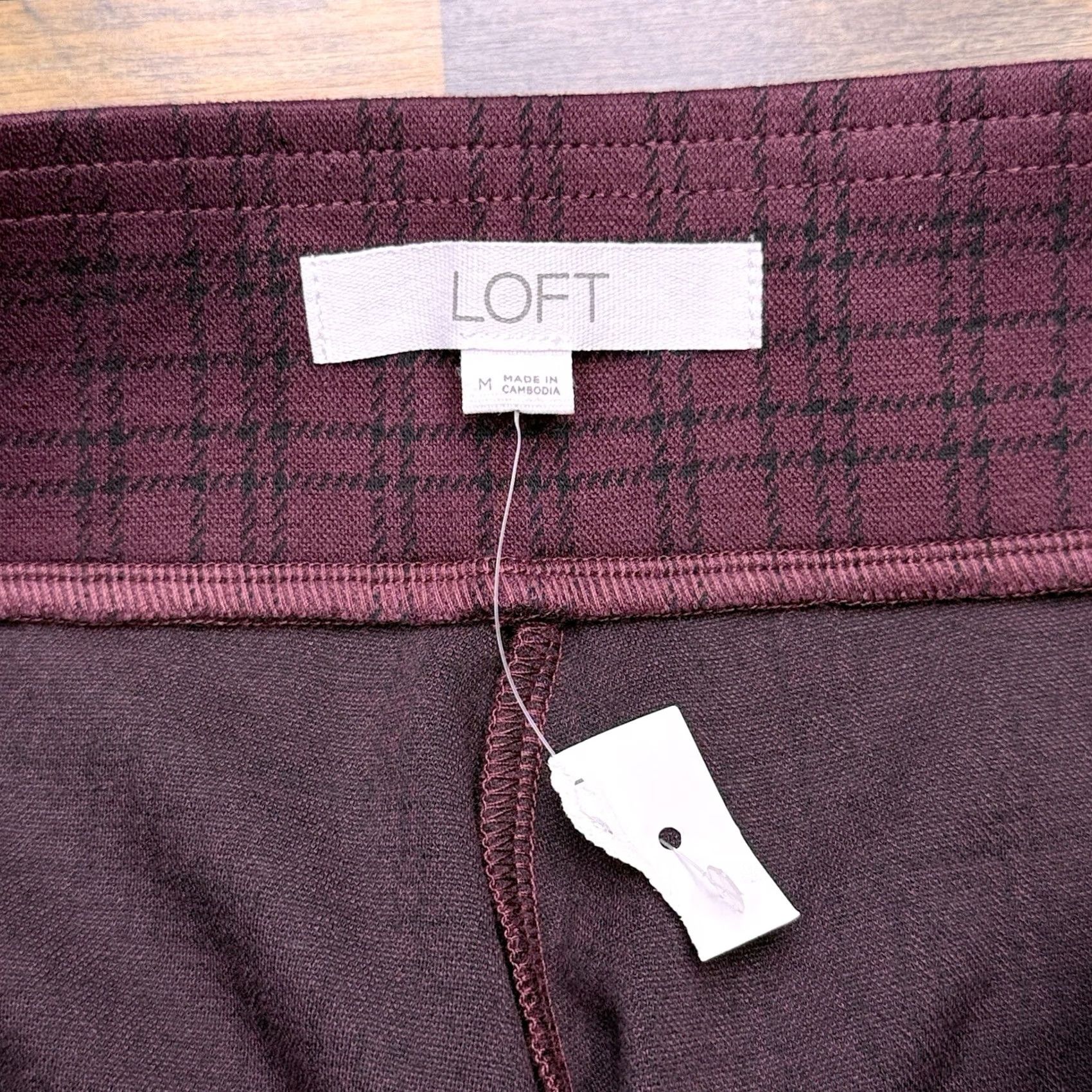 Loft LOFT Legging Womens Medium Burgundy Check Stretch New Size 32" / US 10 / IT 46 - 4 Thumbnail