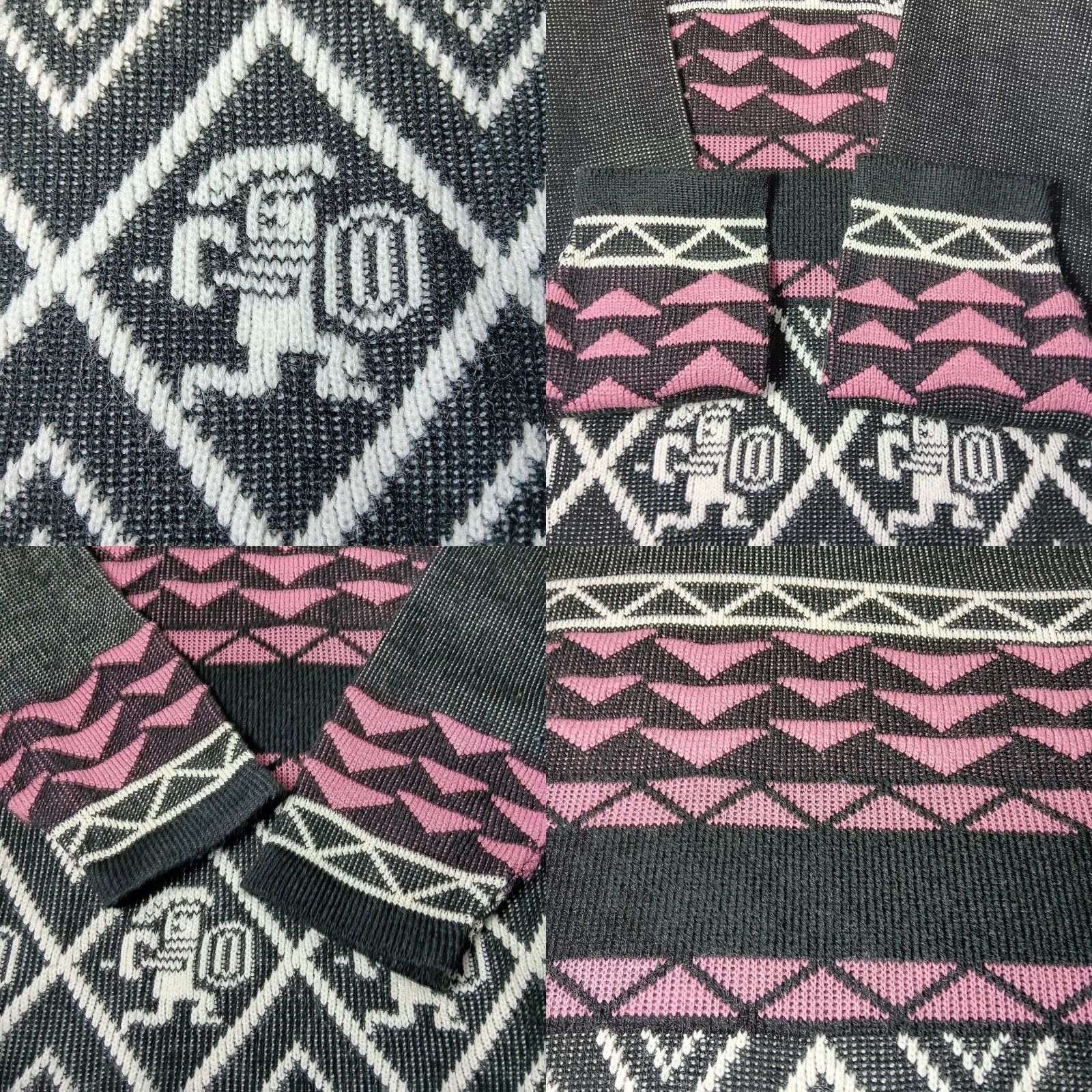 Pinko VINTAGE JC & Louis Aztec Warrior Sweater Pullover Geometric Knit Mock Neck Long Sleeve Black Pink M Womens 80s Retro Size M / US 6-8 / IT 42-44 - 8 Thumbnail